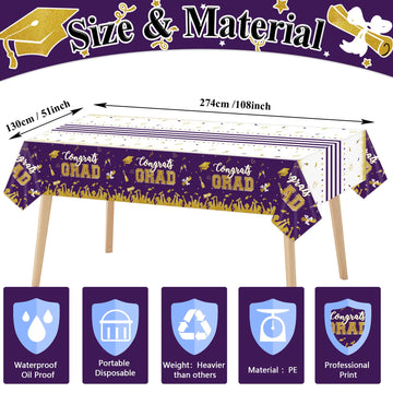 Chiazllta Set Of 3 Graduation Tablecloths Class Of 2024 Congrats Grad Purple Graduation Party Tablecover Decorations Party Suppl