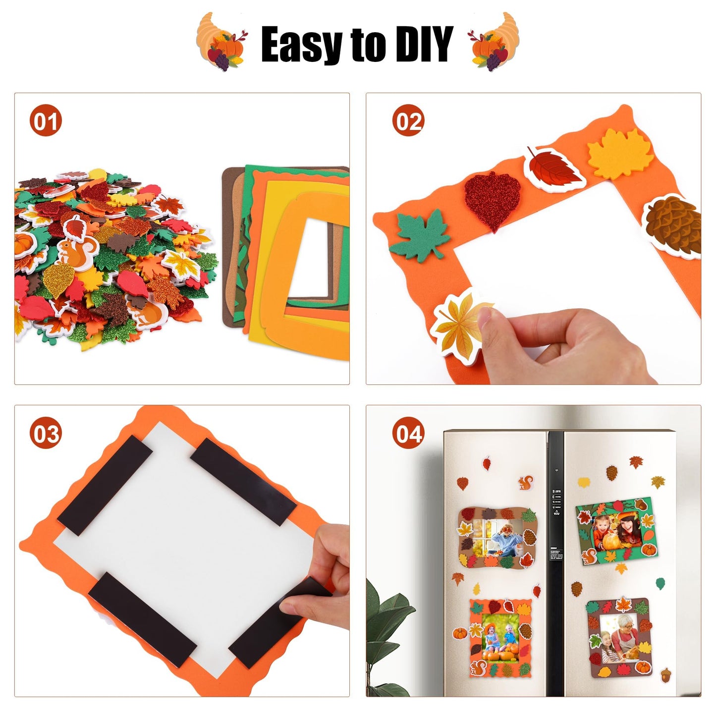 Fovths 24 Packs Fall Foam Picture Frame Kits Thanksgiving DIY Frame Crafts Fall Leaf Picture Craft Autumn Theme Picture Frames w