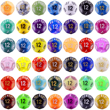 AUSTOR 42 Pieces Polyhedral Dice 12 Sided Game Dice Set Mixed Color Dices Assortment with a Black Velvet Storage Bag for DND RPG