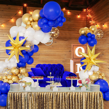146Pcs Blue And Gold Balloons Garland Arch Kit With Gold Exploding Star Foil Balloons For Graduation Wedding Engagement Baptism