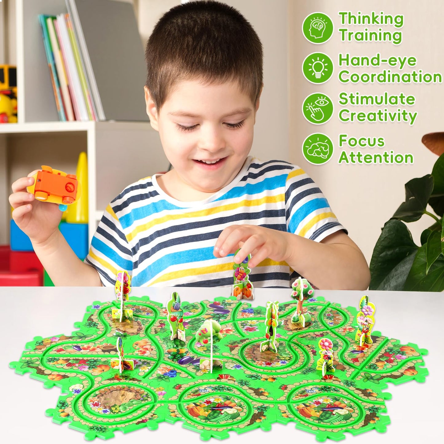10Pcs Puzzle Racer Kids Car Track Set for Toddlers Boys, Race Tracks for Kids Ages 3-8, Puzzle Track Car Play Set, Educational P