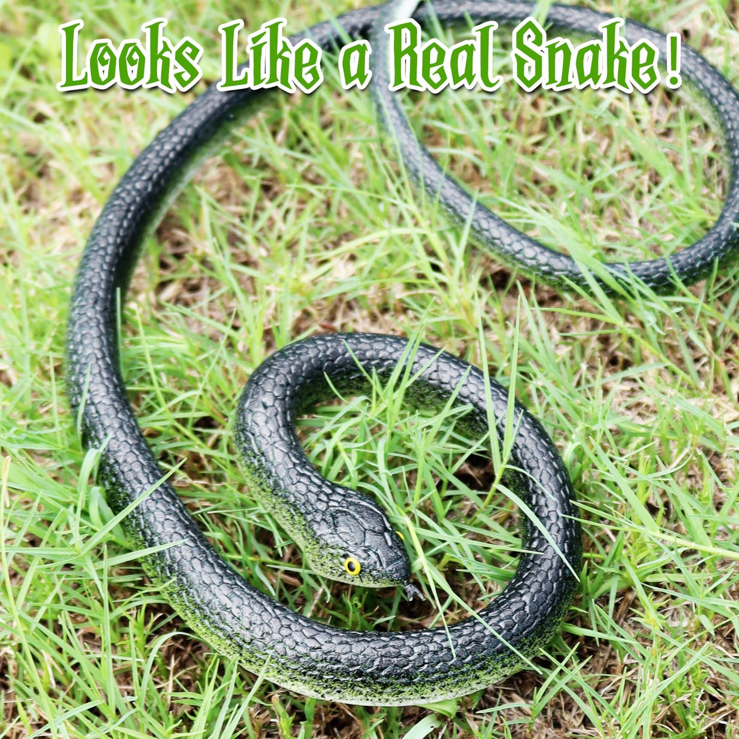 HFATMOS 4 Pcs Realistic Rubber Snakes, Plastic Snakes, Prank Snake Toys for Party, Tricking People, Kids Playing, Garden Props D