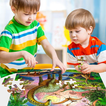 Puzzles For Kids Ages 4-6 - 2 X 60 Pieces Puzzles For Kids Ages 3-5 6-8 - World Of Huge Dinosaurs - Learning Educational Toys Fo
