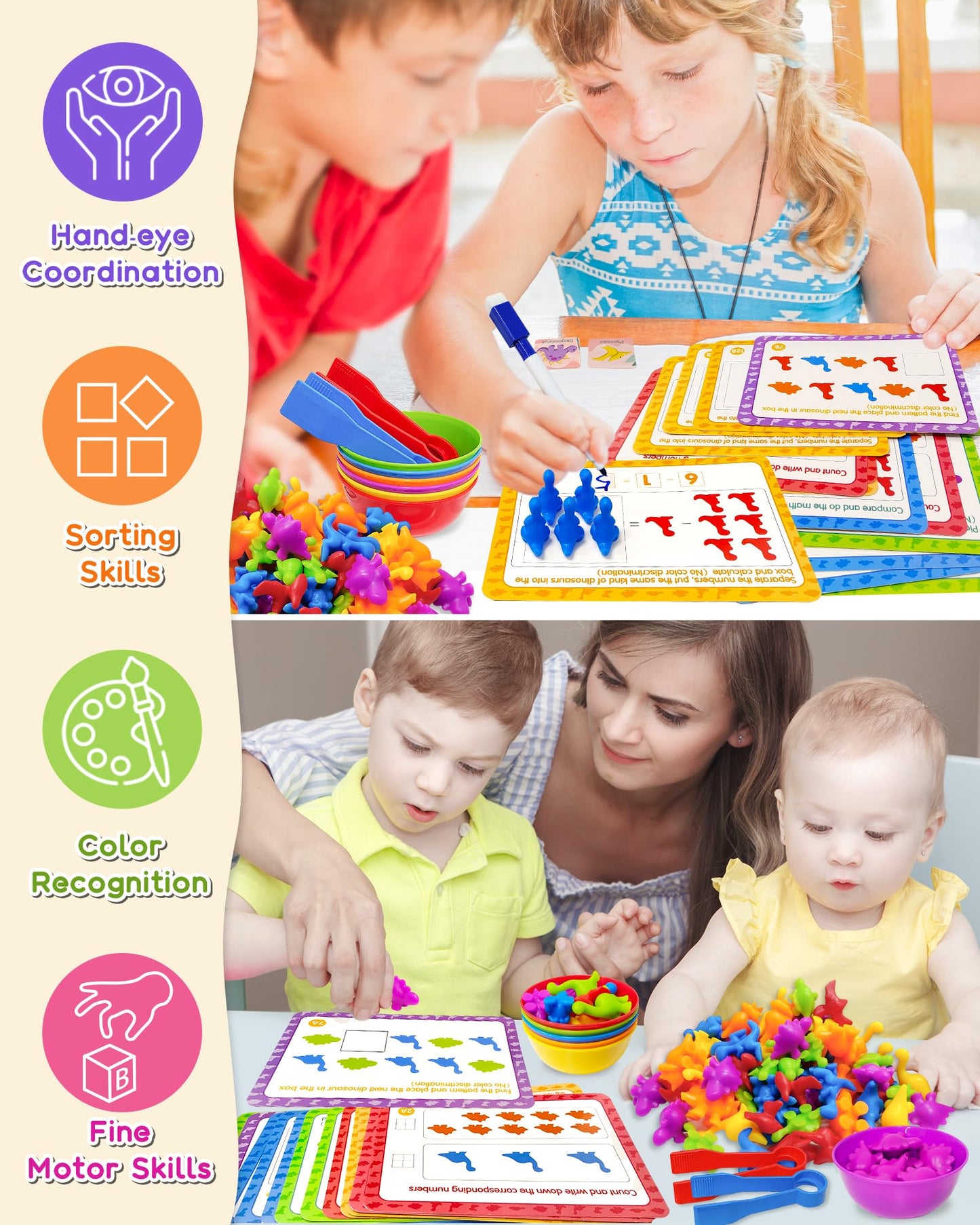 Yetonamr Counting Dinosaurs Montessori Toys For 3 4 5 Years Old Boys Girls, Math Manipulatives Preschool Learning Activities Gifts Sensory Toys Stocking Stuffers For Toddler Ages 2-4, 3-5, 4-8