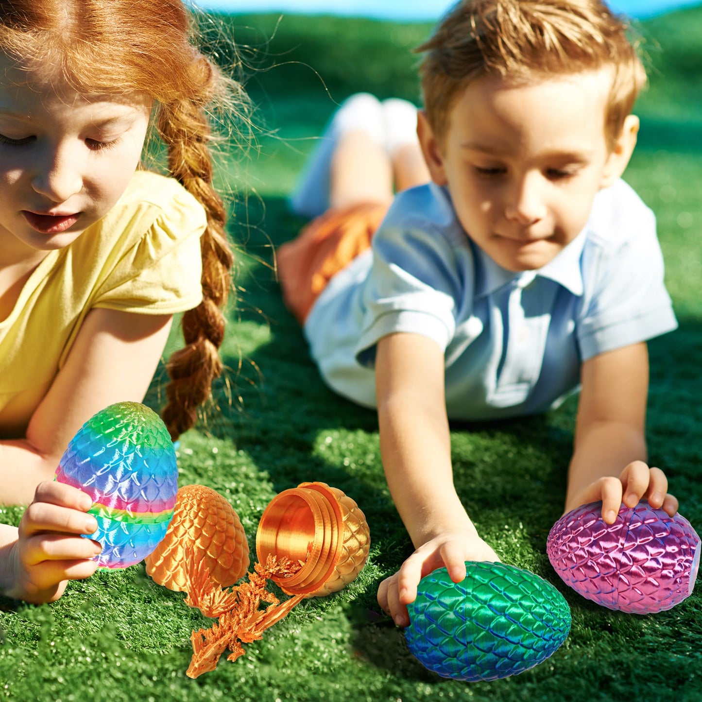 3D Printed Dragon Eggs with Dragon Inside Easter Mystery Dragon Egg Articulated Crystal Dragon Fidget Toy Surprise 3D Printed Dragon Egg with Wings Flying Animals Toy Easter Basket Stuffers 4PCS(A)