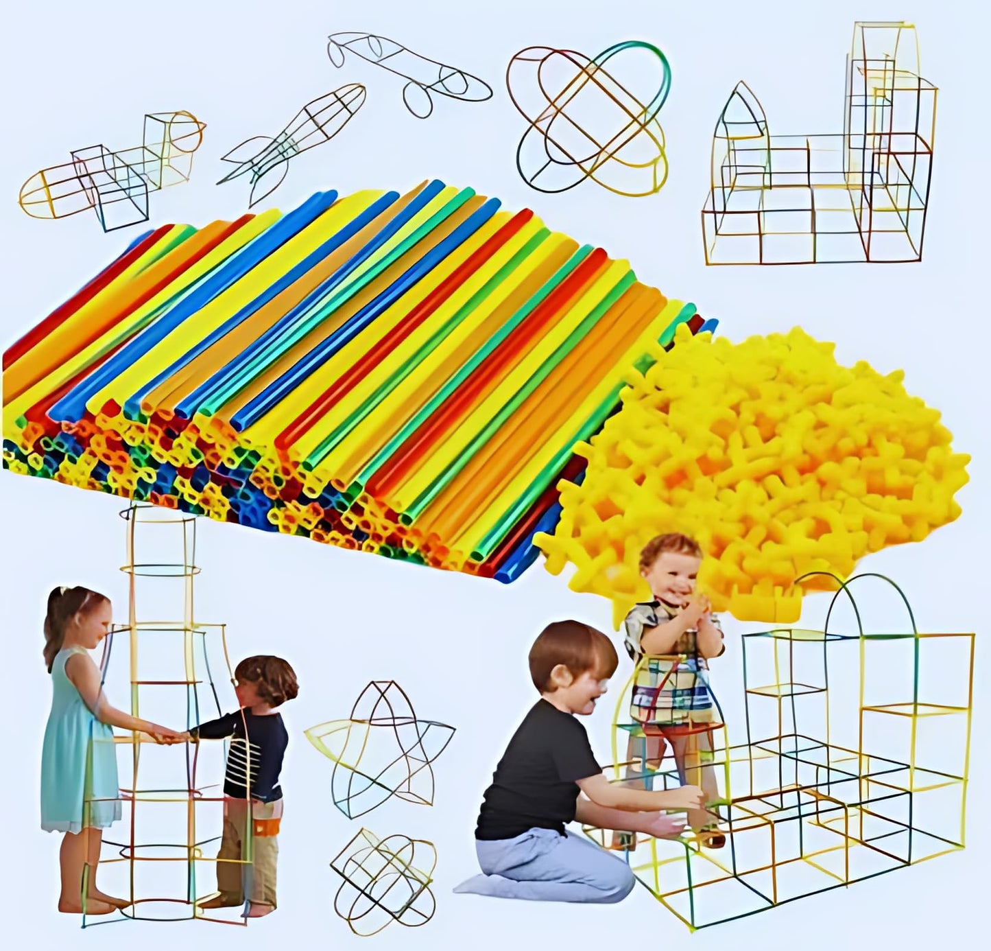 Mobclixs Puzzle Straw Blocks: Creative Building Blocks Toy For Kids, Multicolor Plastic Brick Set Educational Stem Toy