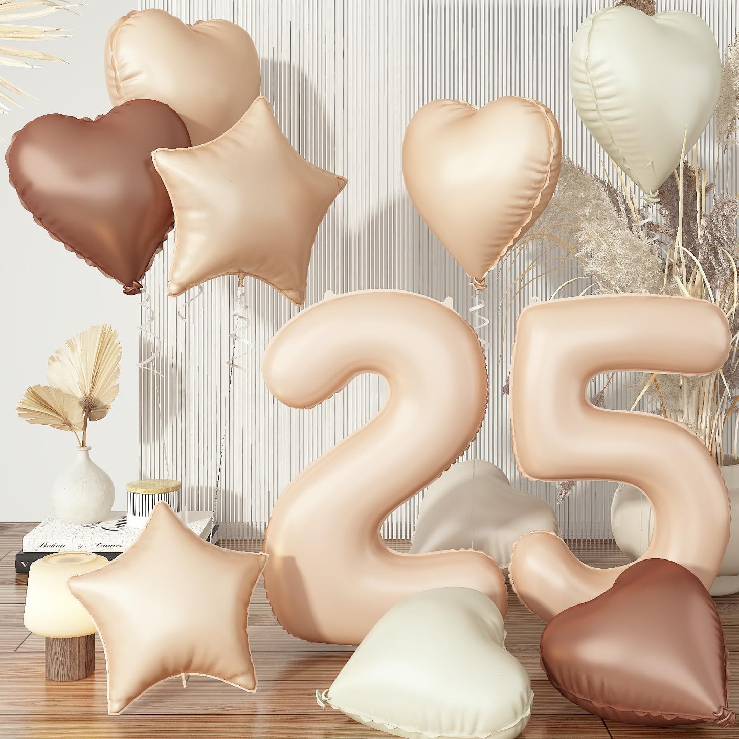 40 Inch Balloon 25, Nude Brown 25Th Birthday Giant Balloon Decor, Foil Cream Beige Tan Neutral Sand White Star Heart Balloon For
