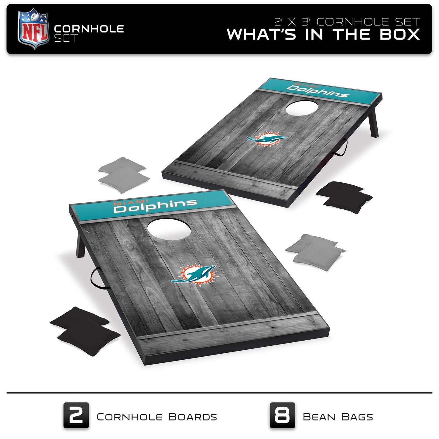 Wild Sports 2'X3' Mdf Wood Nfl Miami Dolphins Cornhole Set - Grey Wood Design