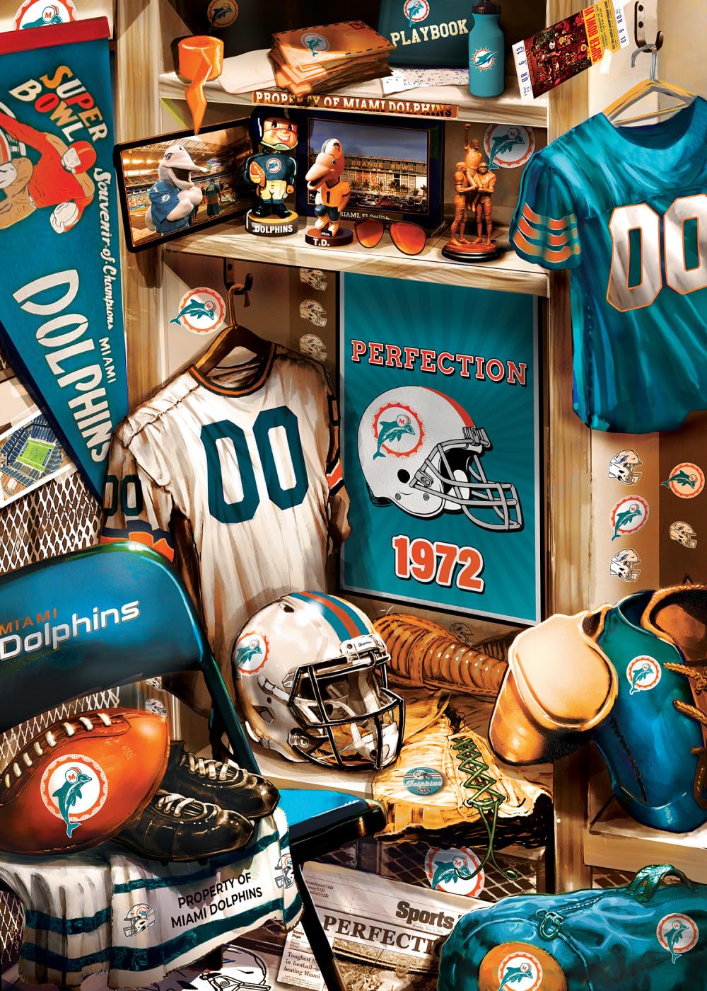 MasterPieces Game Day 500 Piece Jigsaw Puzzle for Adults - NFL Miami Dolphins Locker Room - 15x21