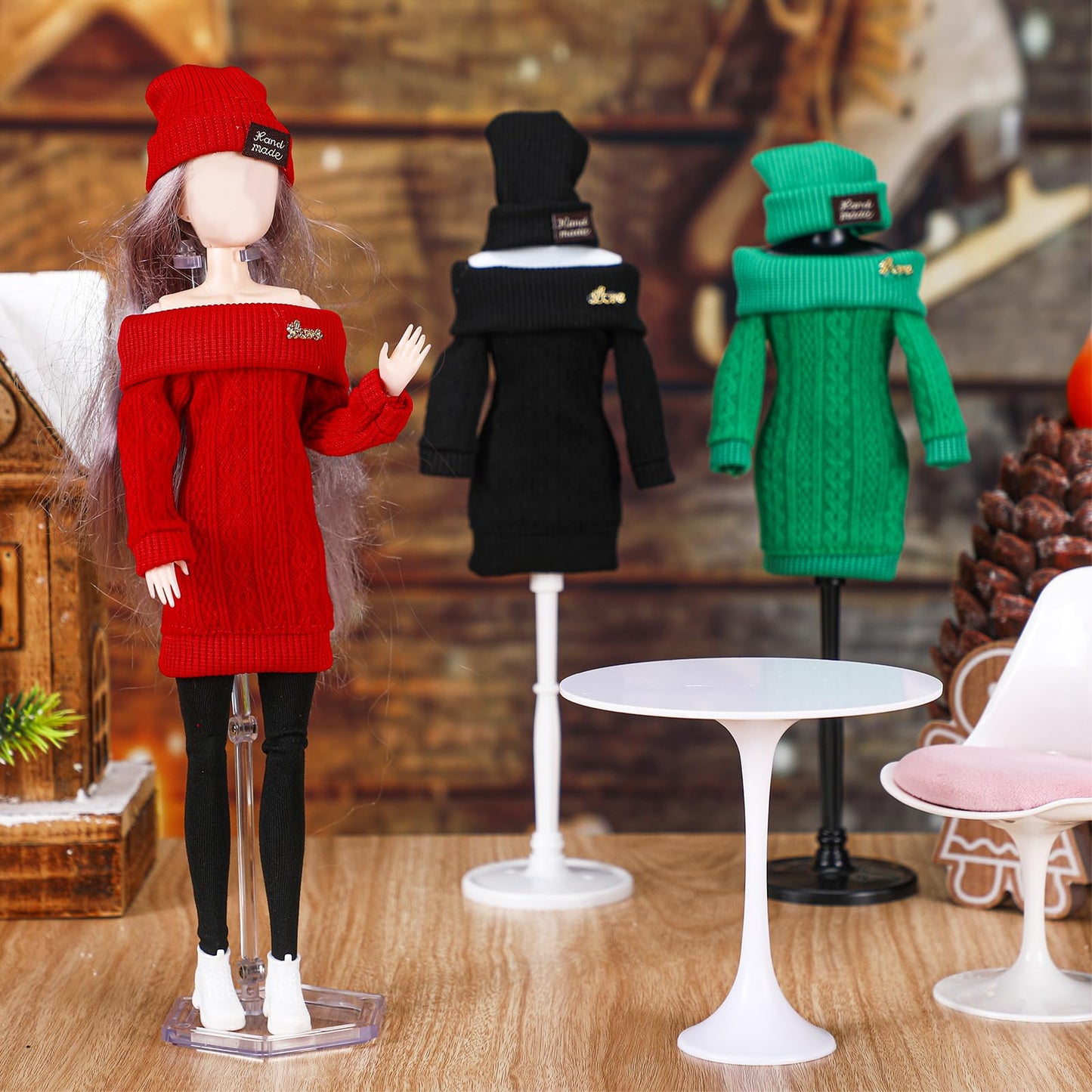 Geyoga 3 Set 12 Pcs Winter Doll Clothes And Accessories Doll Suit Doll Pants Shoes Winter Sweater Outfits, Dolls Are Not Included(Red, Green, Black,12 Inch)