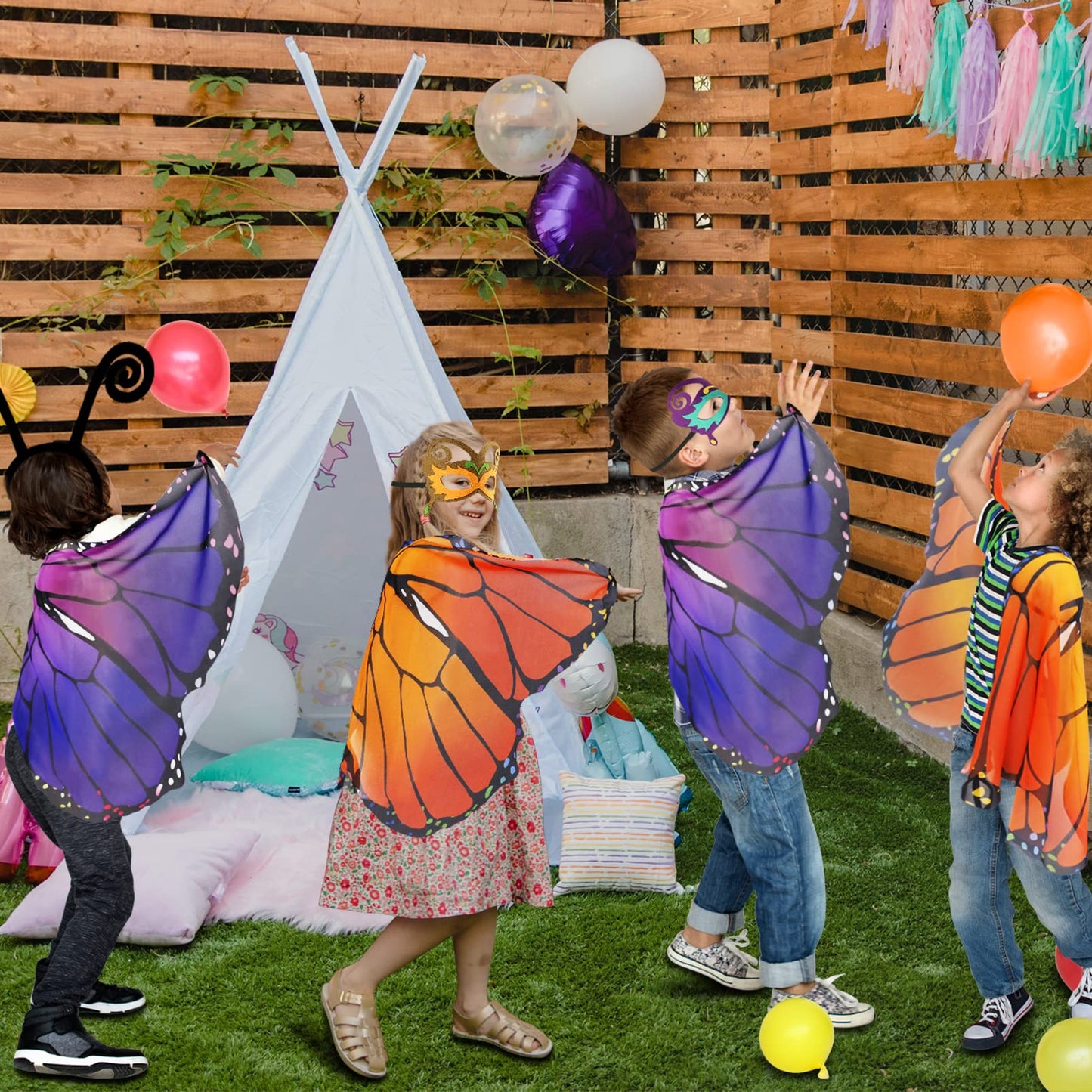 D.Q.Z Christmas Costumes Kids Monarch Butterfly-Wings For Girls Fairy Wings With Antenna Headband Mask Party Favors (Purple)