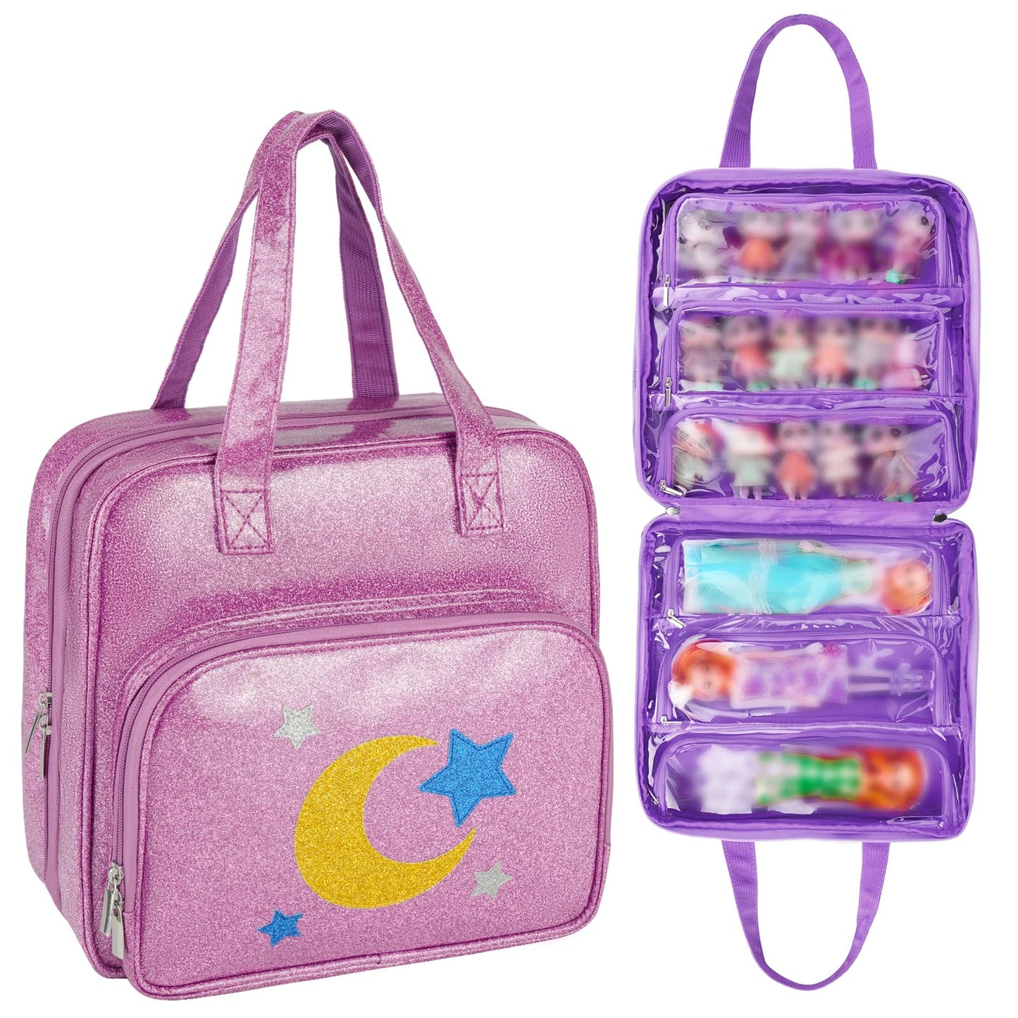 Jaffzora Dolls Carrying Case Compatible With Lol Surprise Dolls All,Hanging Travel Toys Storage Tote Bag With 6 Clear Pockets Fo