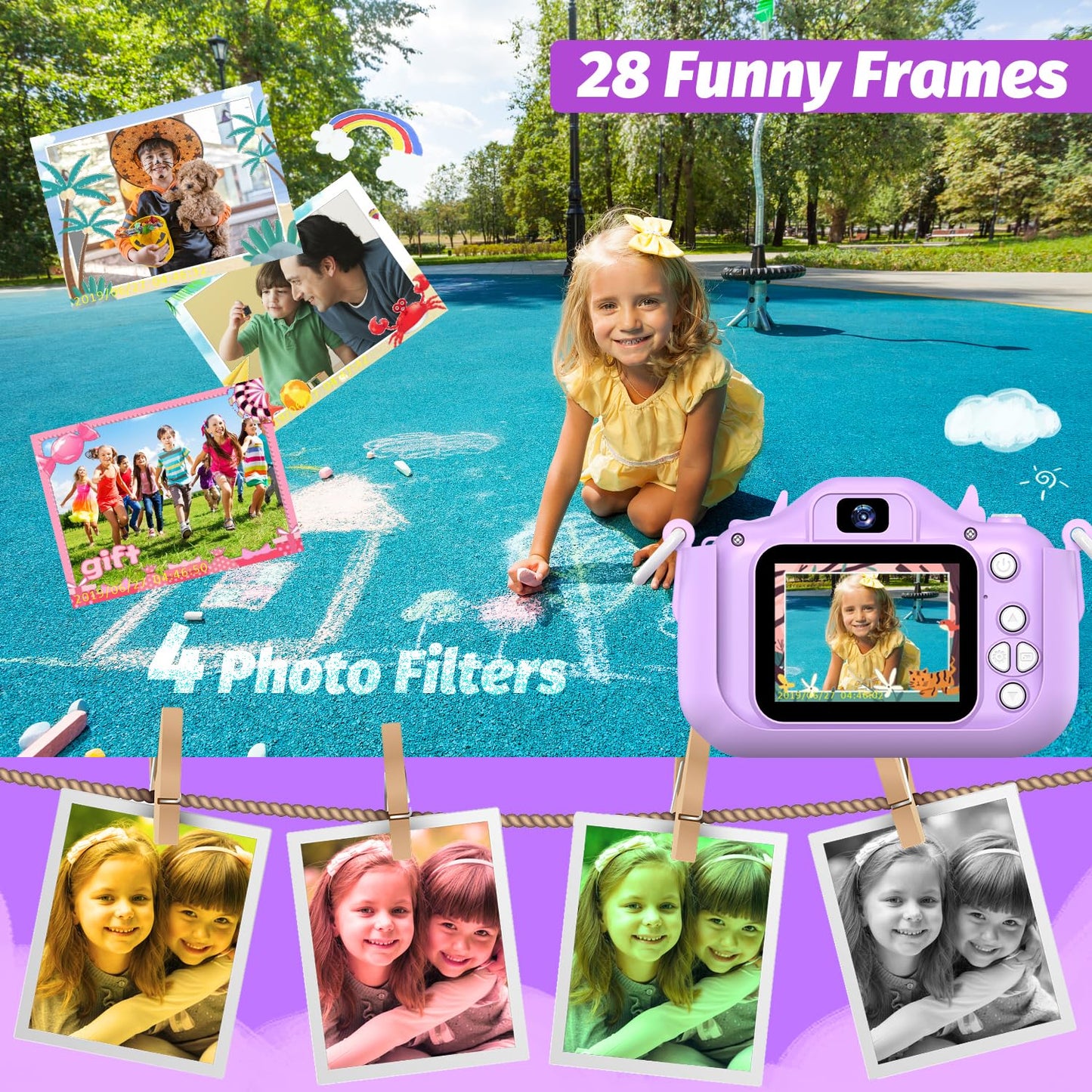 Goopow Kids Selfie Camera Toys For Girls Age 3-9, Digital Video Camera Toy With Protective Cover,Christmas Birthday Festival Gif