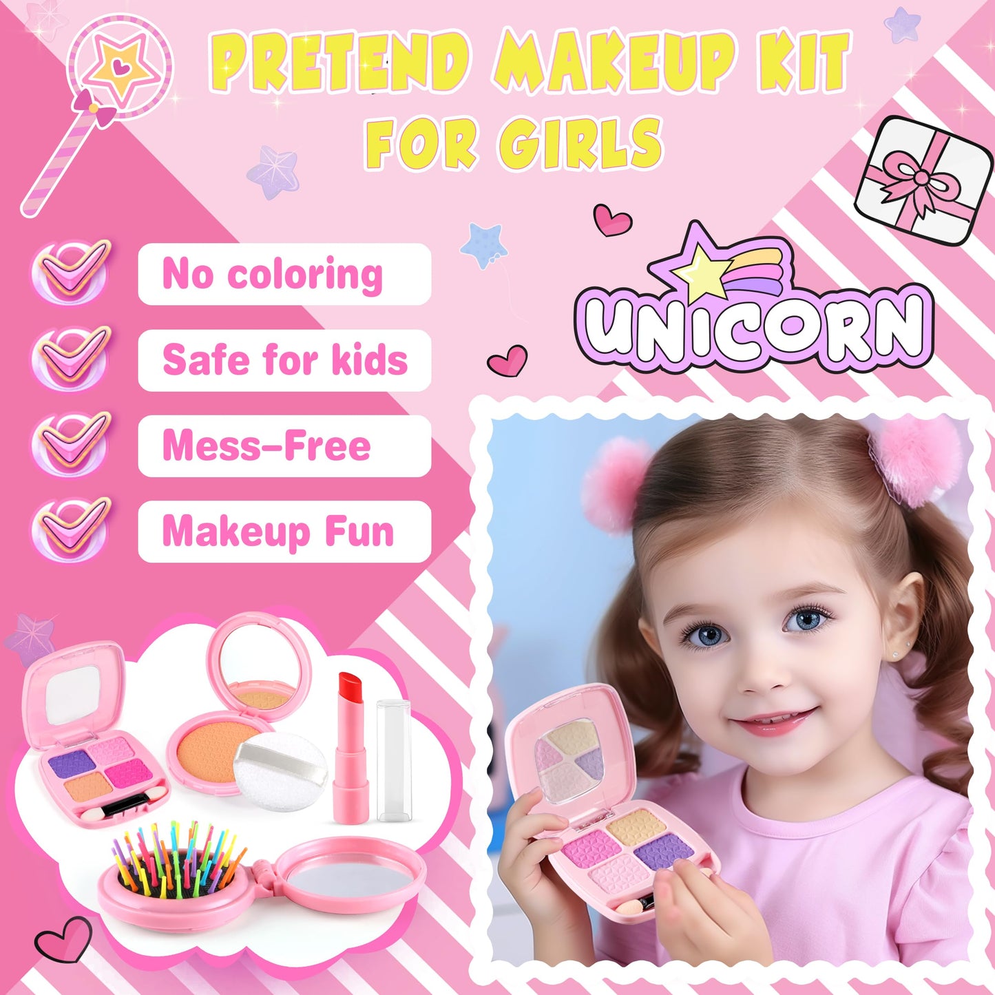 Toddler Girls Purse Toys Age 3-5 4-5 6-8, Kids Unicorn Play Purse Toys For Girls, Pretend Makeup Kit, Princess Pretend Play Girl
