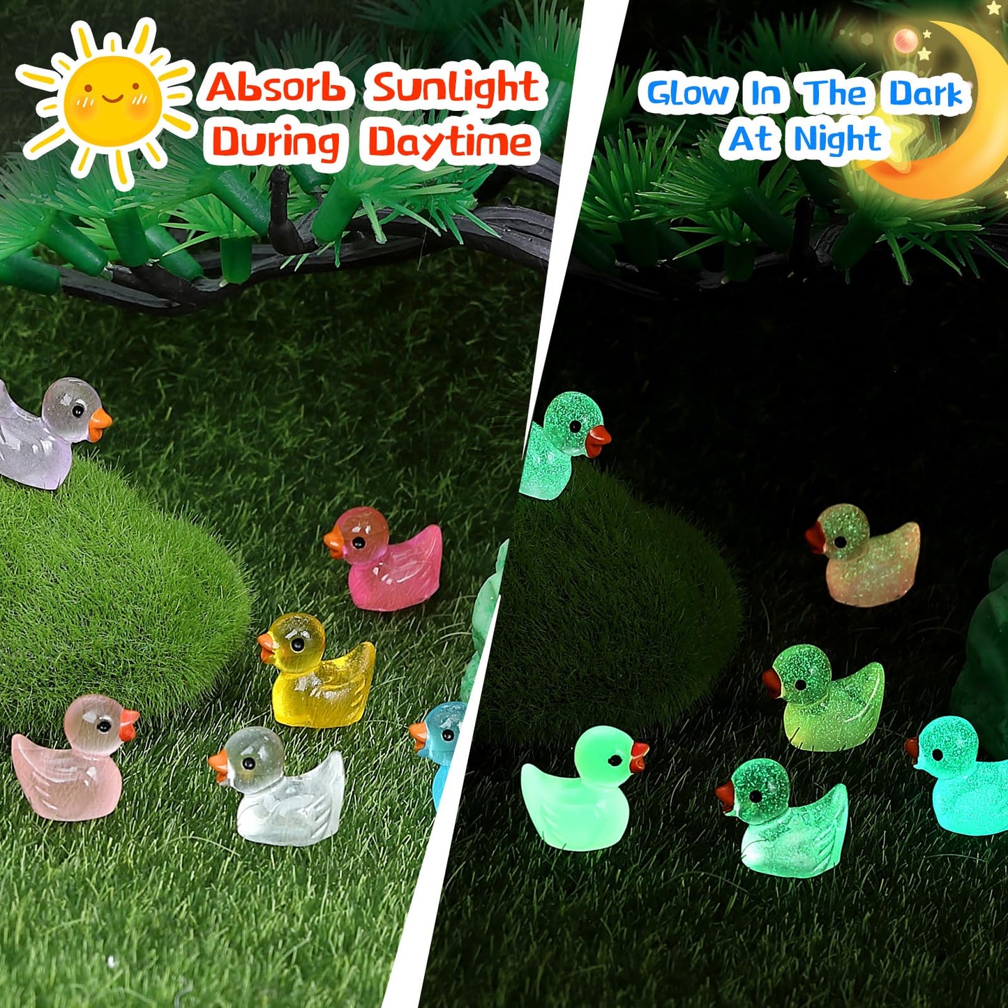 Jiuzhu 225Pcs Mini Ducks Glow In The Dark Ducks Mini Resin Ducks Luminous Tiny Ducks To Hide And Seek Pranks Micro Garden Landsc