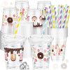 Foldtier 50 Pcs Donut Birthday Party Plastic Cup 12 Oz Cold Drinks Cups Doughnut Thick Clear Cup Disposable Cups With Lids For I