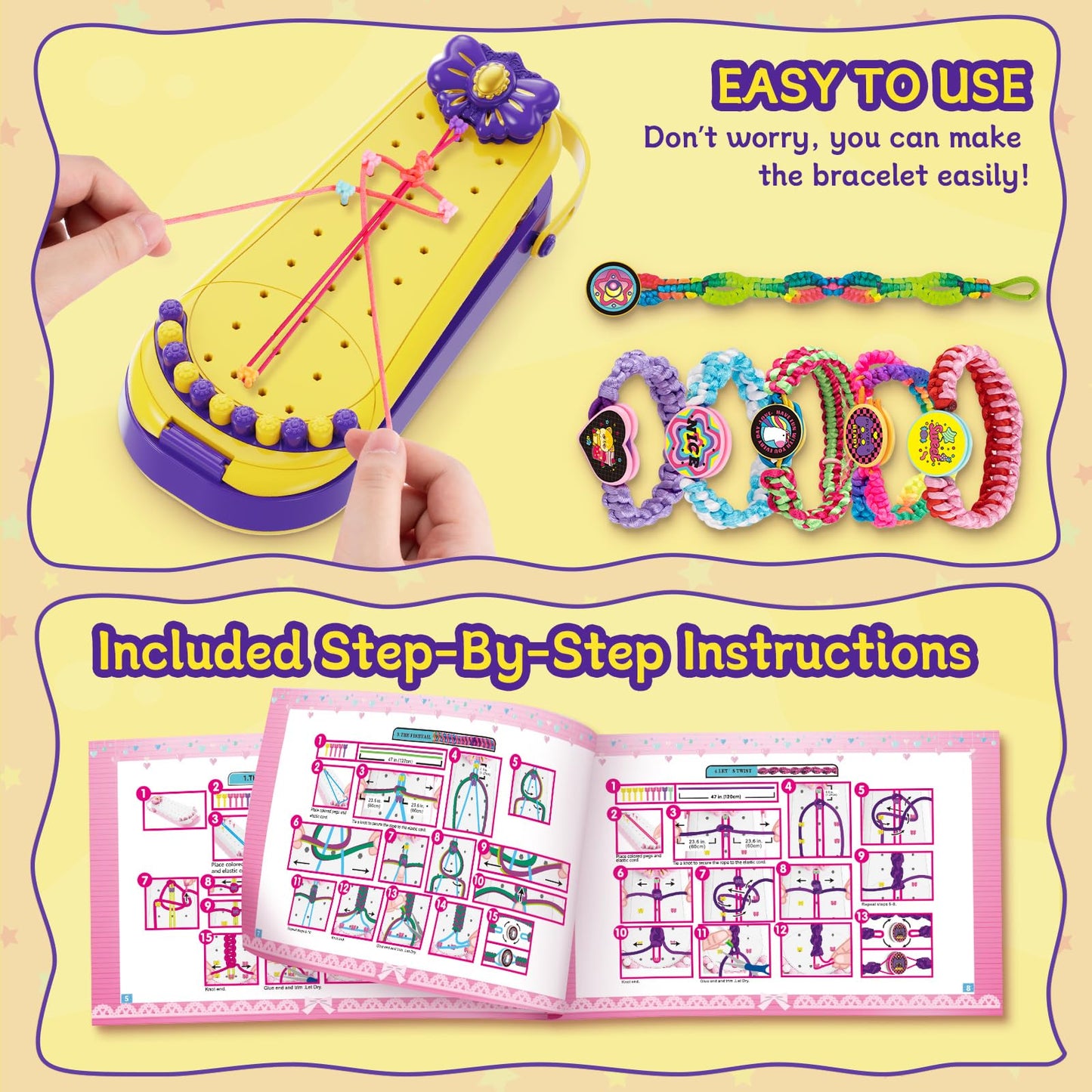 Friendship Bracelet Making Kit for Girls - DIY Bracelets Maker Art and Craft Kits for Kids - Jewelry String braiding Set Toys fo
