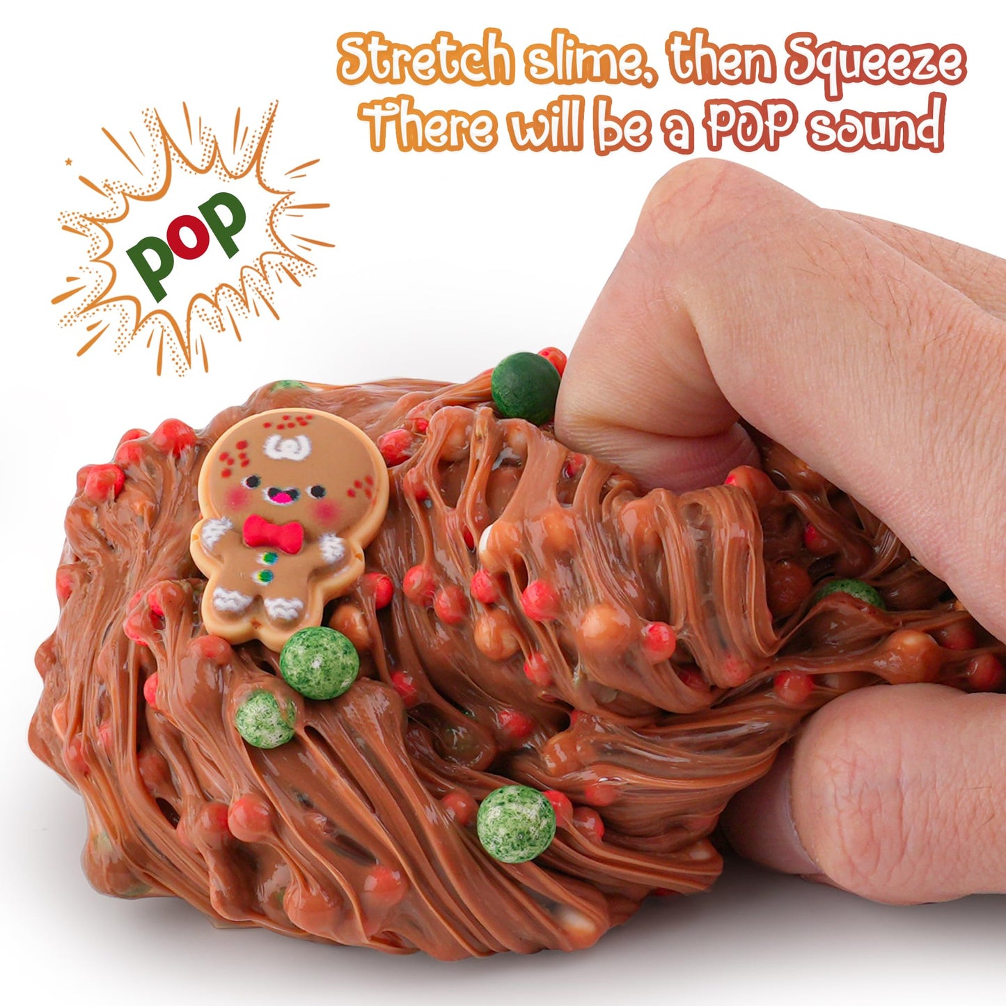 Gingerbread Man Brown Foam Slime - Christmas Stocking Stuffers For Kids, Good Stretchy & Non-Sticky Crunchy Slime Sensory Toys F