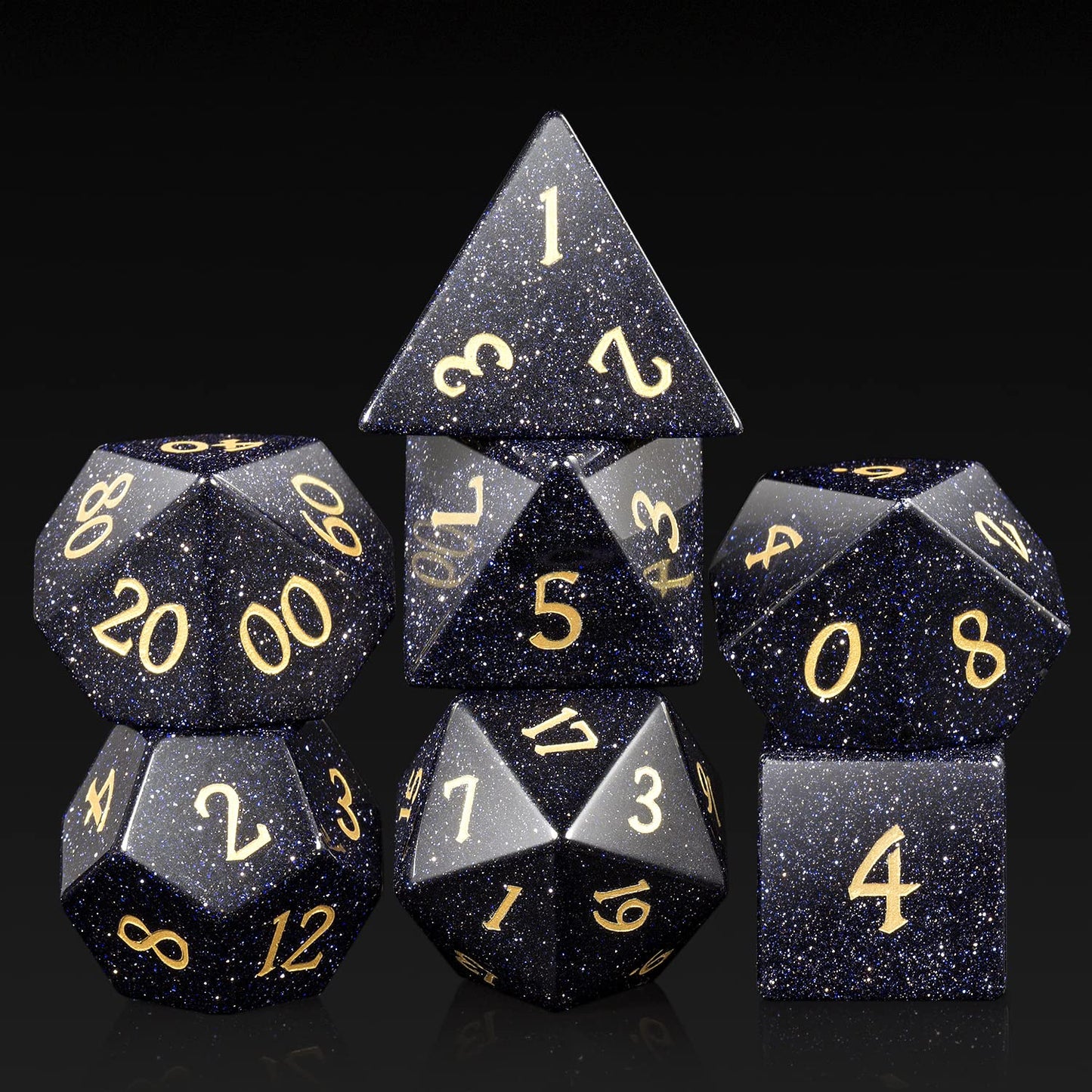 Blue Sandstone Gemstone DND Dice Set,DNDND Full Set D&D Dice with Grogeous Gift Case for Dungeons and Dragon Tabletop Game (Blue