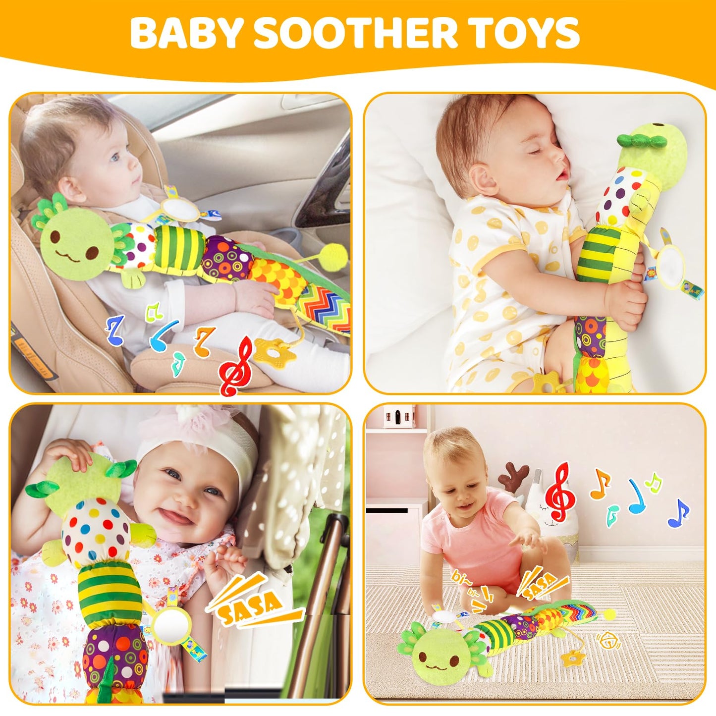Baby Toys For 0-6 6-12 Months, Sensory Music Animal Stuffed Toy For 0 1 2 3 4 5 6+ Month, Plush Axolotl Toy With Crinkle And Rattles For Infant Newborn, Tummy Time Toys Gifts For 0-3-6-12 Month, Green