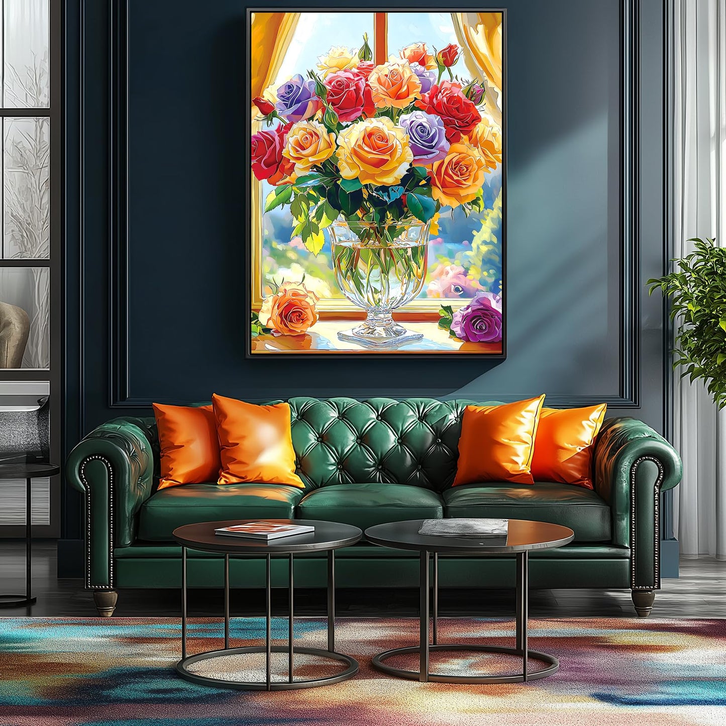 MINIWAN 500-Piece Jigsaw Puzzle for mature-themeds - Colorful Roses in Glass Vase 23x15 Inch Challenging Puzzle Floral Puzzle for mature-themeds & Teens enhanced Thick Cardboard Pieces with Reference Poster