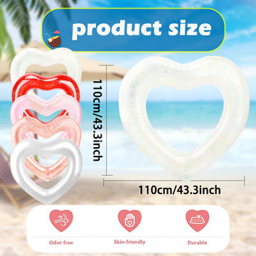 Sonarun 4 Pack Inflatable Swim Rings Float Heart Shaped Swimming Circle Pool Floats for Adults Pool Beach Party Supplies, 47.2 x