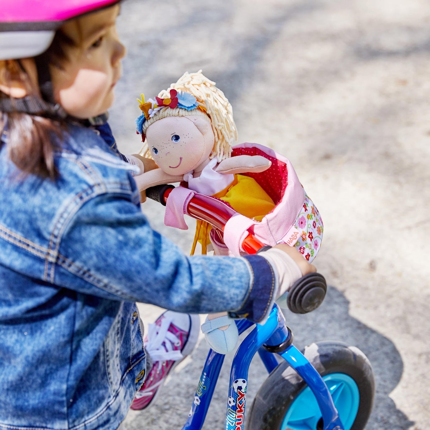 Haba Soft Doll'S Bike Seat Flower Meadow - Attaches To Handlebars With Hook & Loop Attachment (Scooters Trikes & Bicycles)