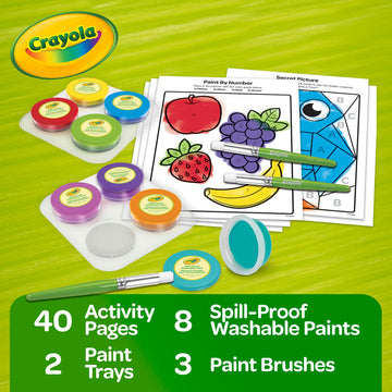 Crayola Spill Proof Paint Set, 8ct Washable Toddler Paint Kit, Includes Brushes & Activity Pages, Multicolor, Ages 3+