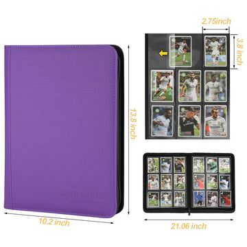 9 Pockets Card Binder enhanced Zip Trading Card Binder 540 Double Sided Pocket PU Collection Binder Collector Album Card Folder for MTG TCG Business Cards.(Purple)