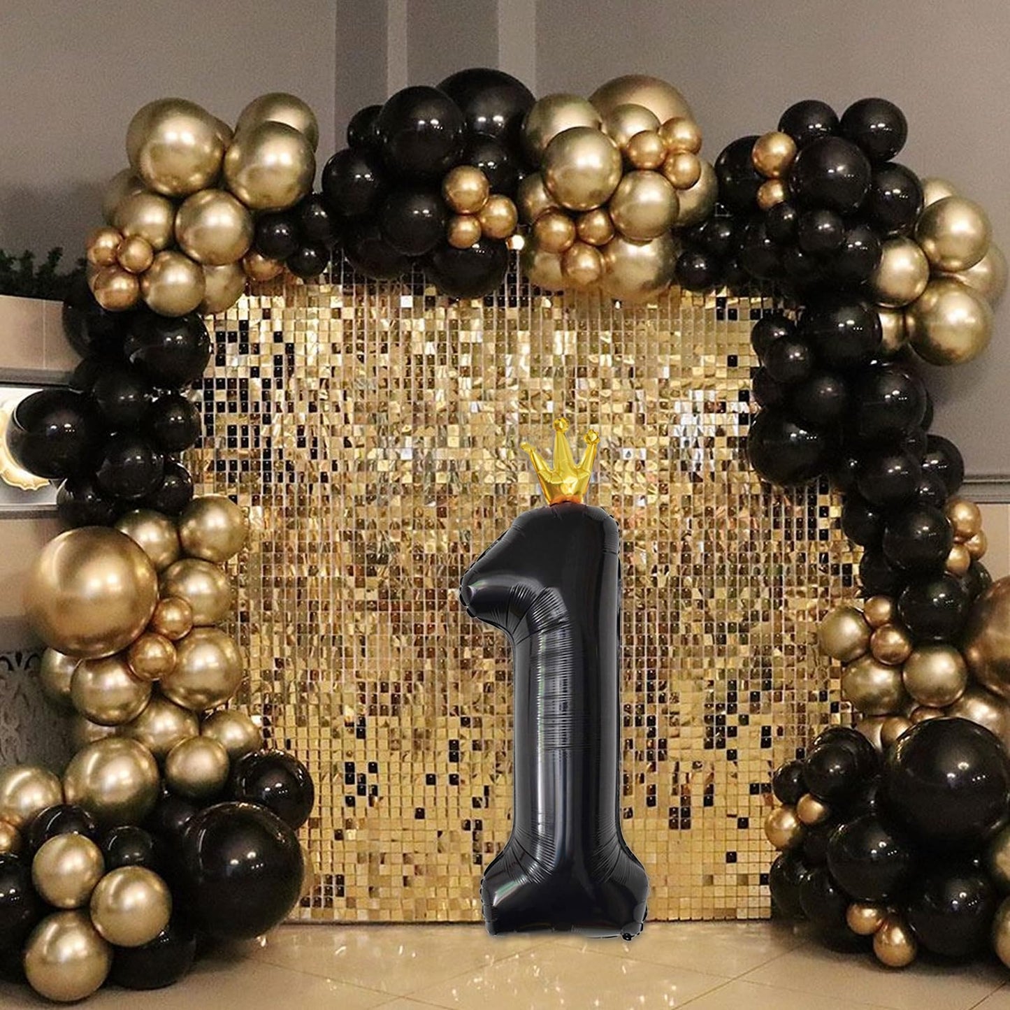 Crown Black 1 Balloon Number For Girls 1St Birthday Party, 40 Inch Large Number Foil Helium Balloons 0-9, For Boys 25St Birthday