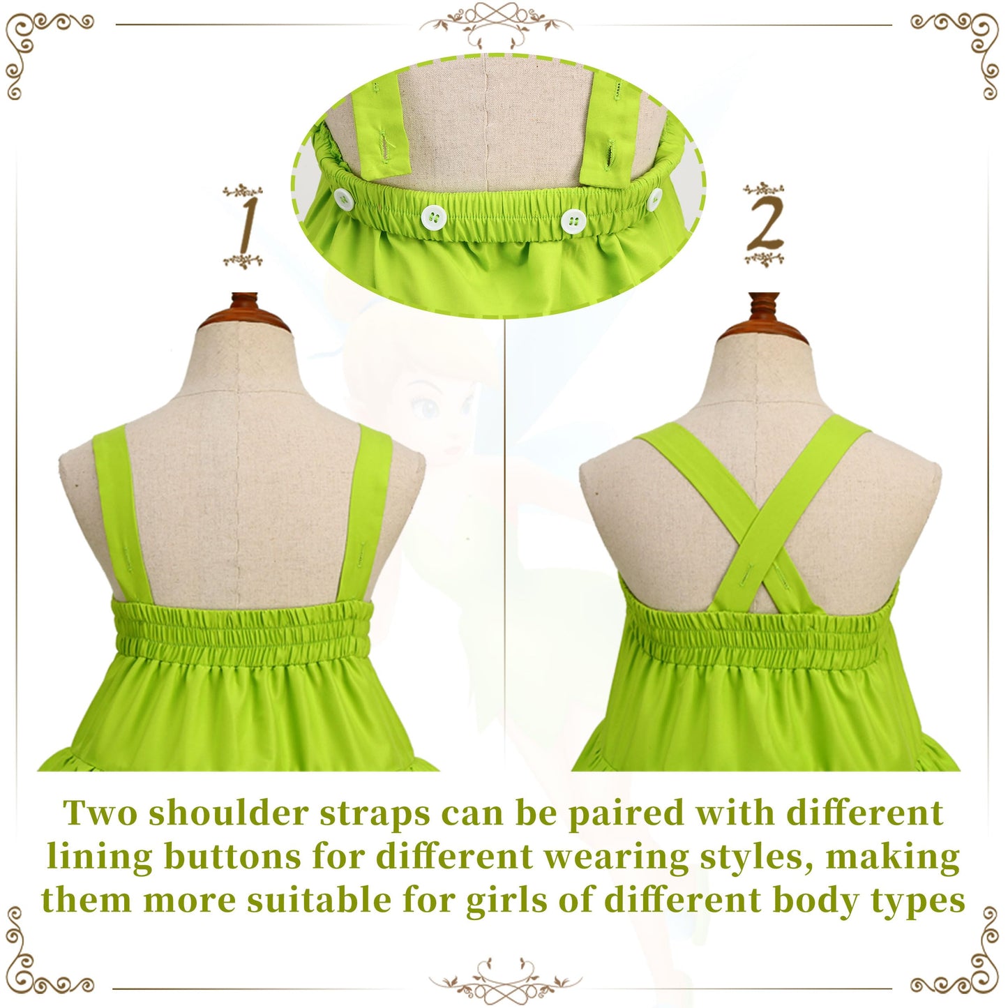 Kosgraiy Tinkerbell Costume For Girls,Toddler Girls Fairy Dress With Pixie Elf Ears And Wings,Princess Dress Halloween Fairy Dre