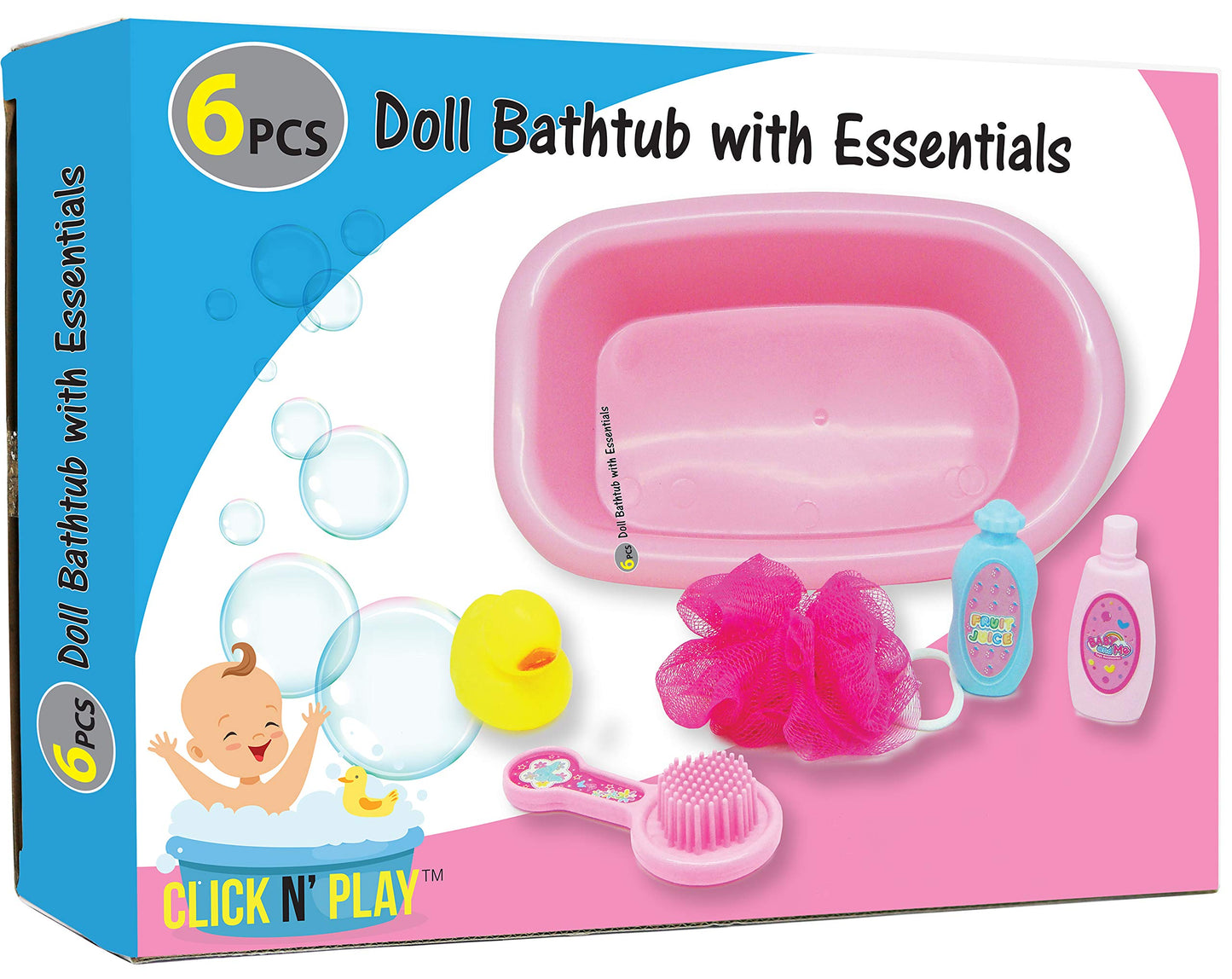 Click N' Play Baby Doll Bathtub Pretend Play Set With Accessories | Baby Bath Tub Play Set For Girls And Toddlers With 6 Pcs Acc