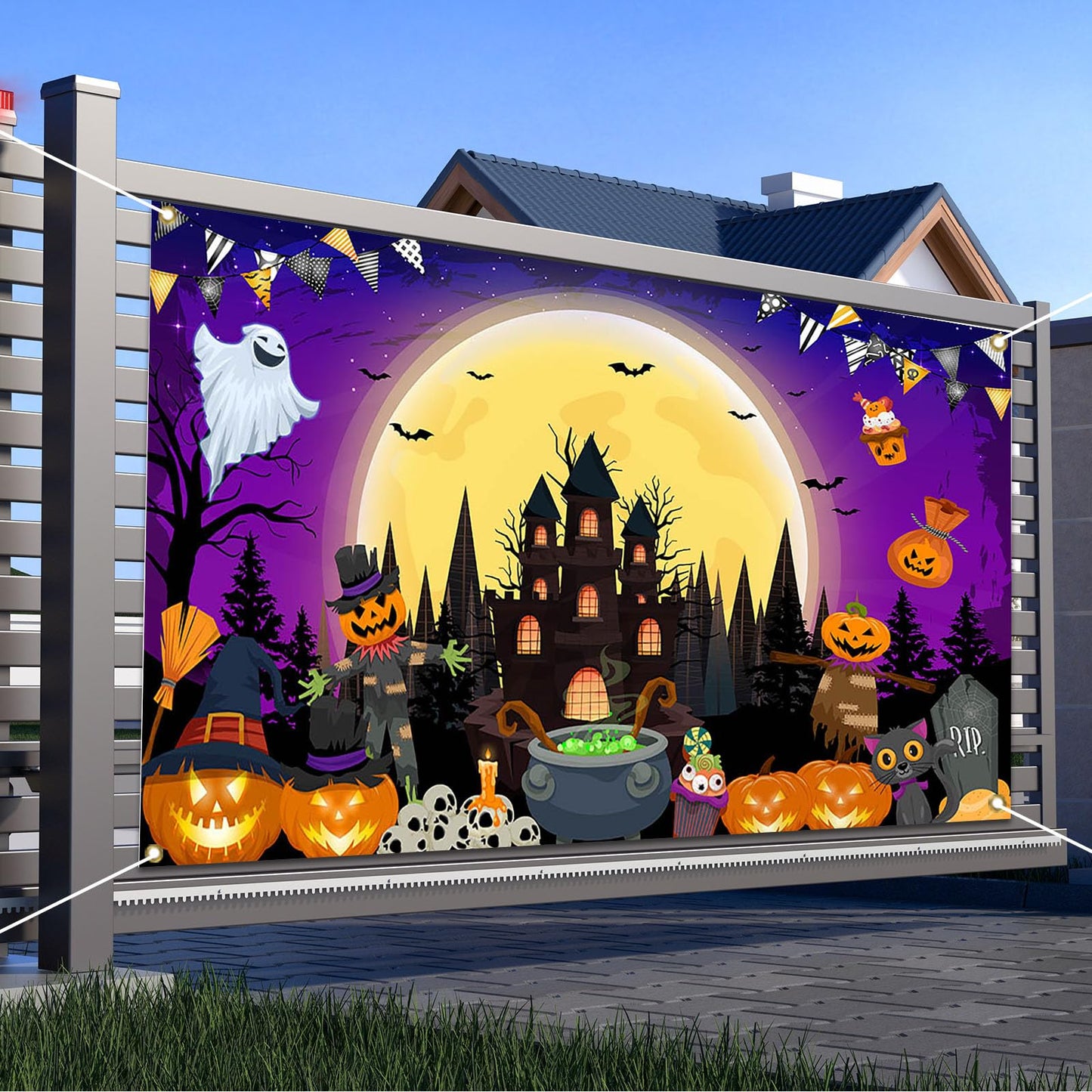 Avezano Happy Halloween Banner Spooky Halloween Backdrop Trick or Treat Halloween Banner Halloween Party Decorations Kids Outdoo