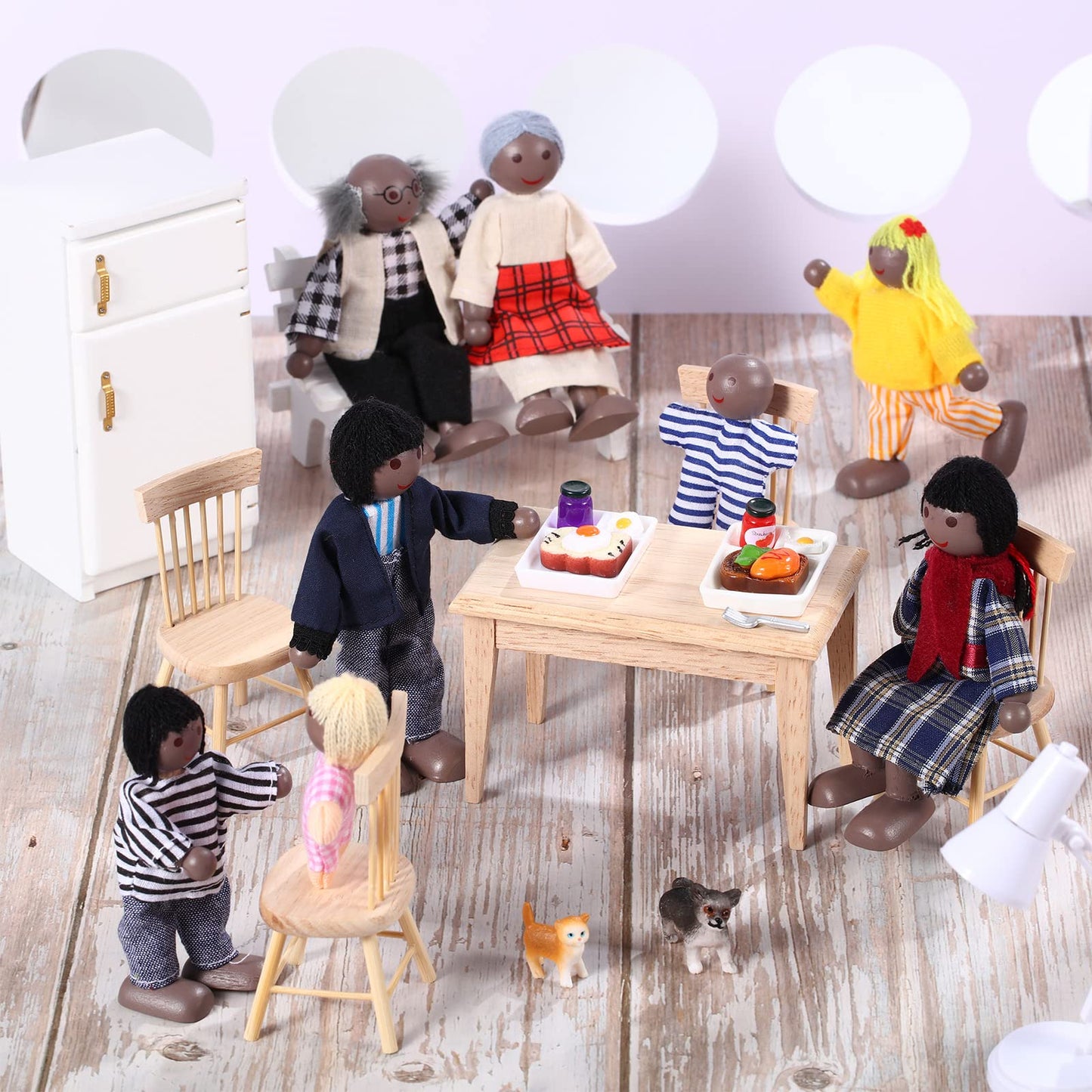 Skylety 10 Pcs Wooden Dollhouse Set Of Mini People Figures Dolls Wooden Doll Pretend Play Figures Accessories For Pretend Dollhouse Toy(Stylish Style)