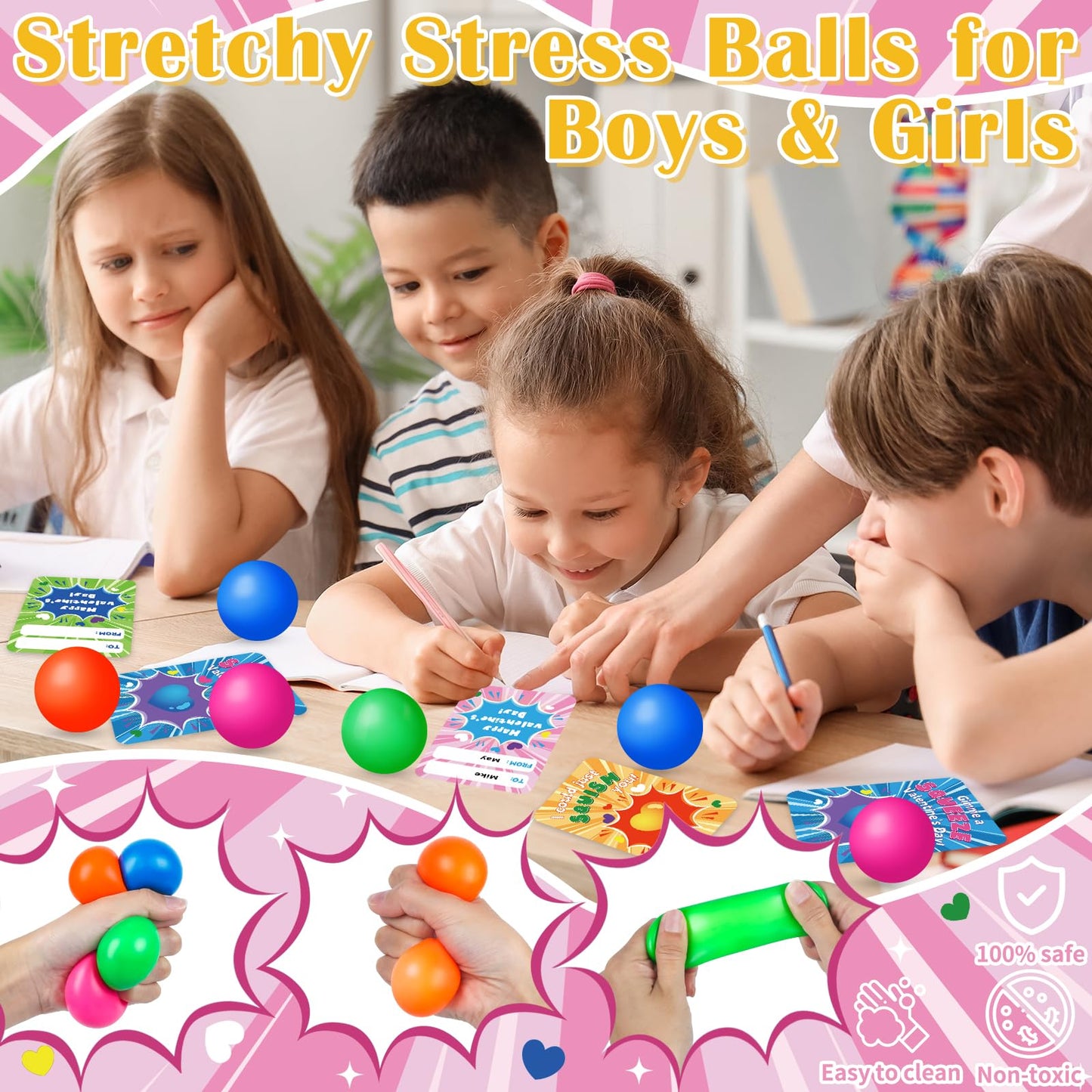 Neubsaw 24 Packs Valentine'S Day Cards With Stress Squishy Balls Toy For Classroom Exchange, Valentine'S Gifts Party Favors For