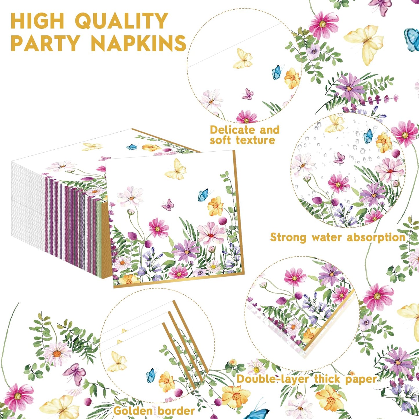 98Pcs Wildflower Party Birthday Supplies For 24 Guests Girls Floral Tableware Set Spring Summer Tablecloths Plates Napkins Wildflower Dinnerware Table Cover Party Decorations Wedding Baby Shower