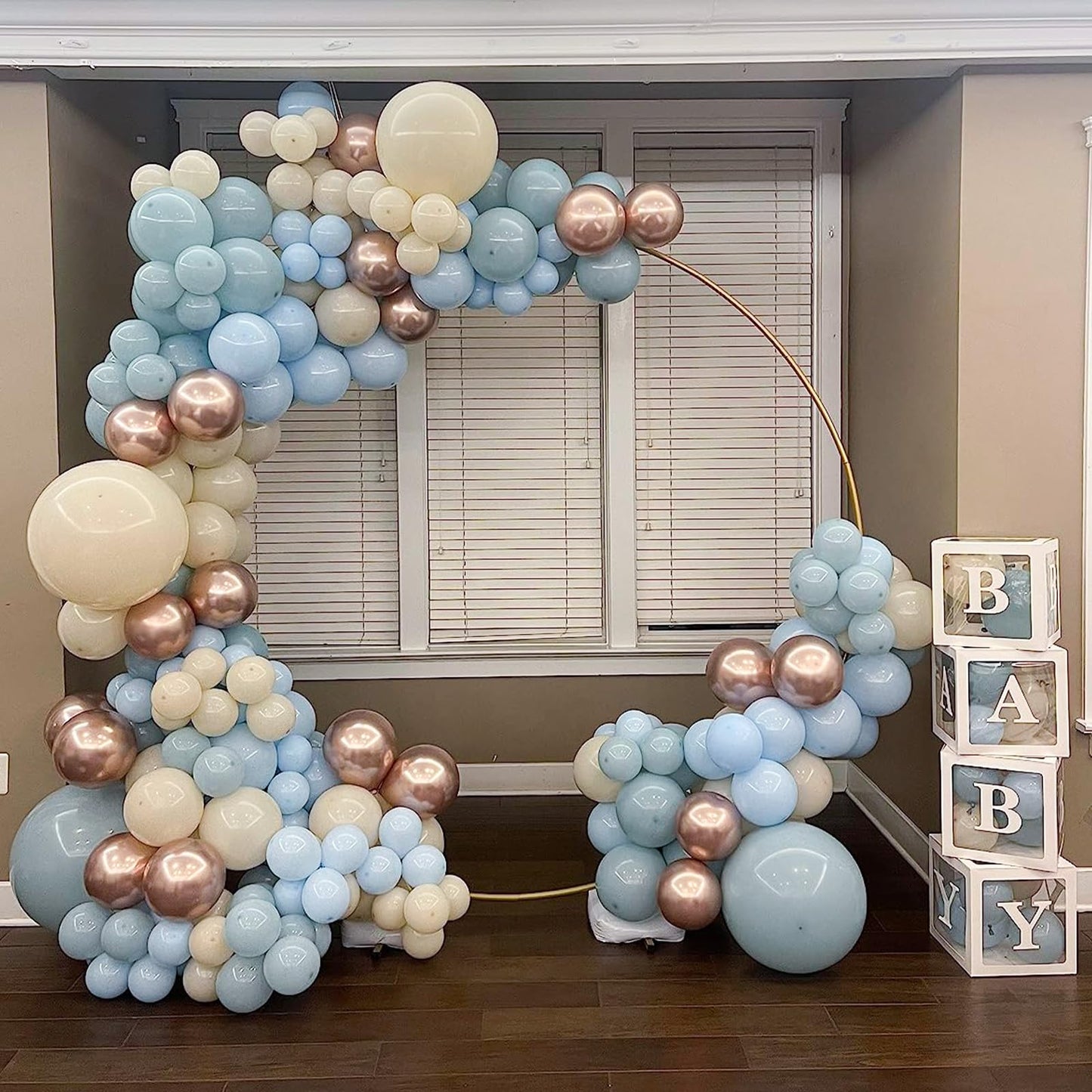 Dusty Blue Gold Balloons, 60 Packs 12 Inch Dusty Baby Blue Chrome Gold Blue Confetti Balloon Sand White Balloon For Boy Baby Sho