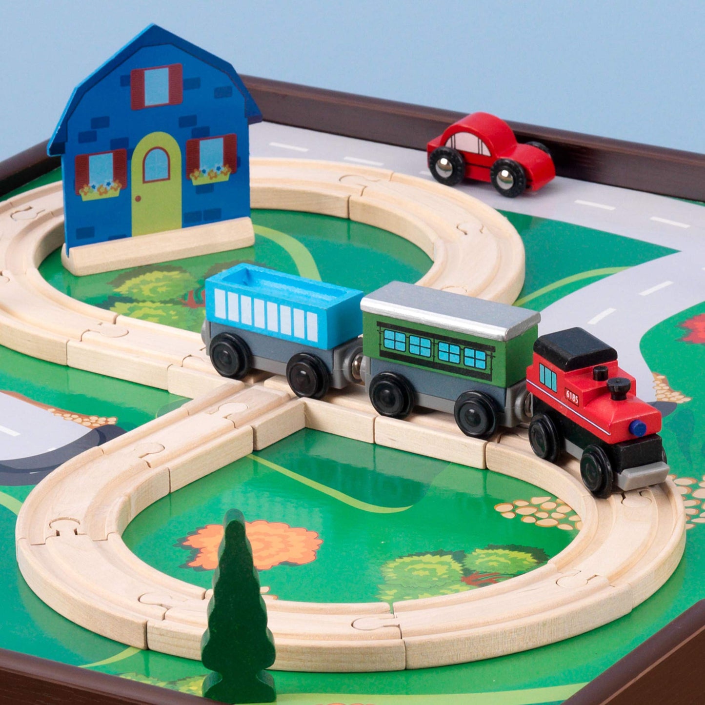 Kidkraft 2-In-1 Reversible Top Activity Table With 200 Building Bricks And 30-Piece Wooden Train Set, Espresso, Gift For Ages 3+