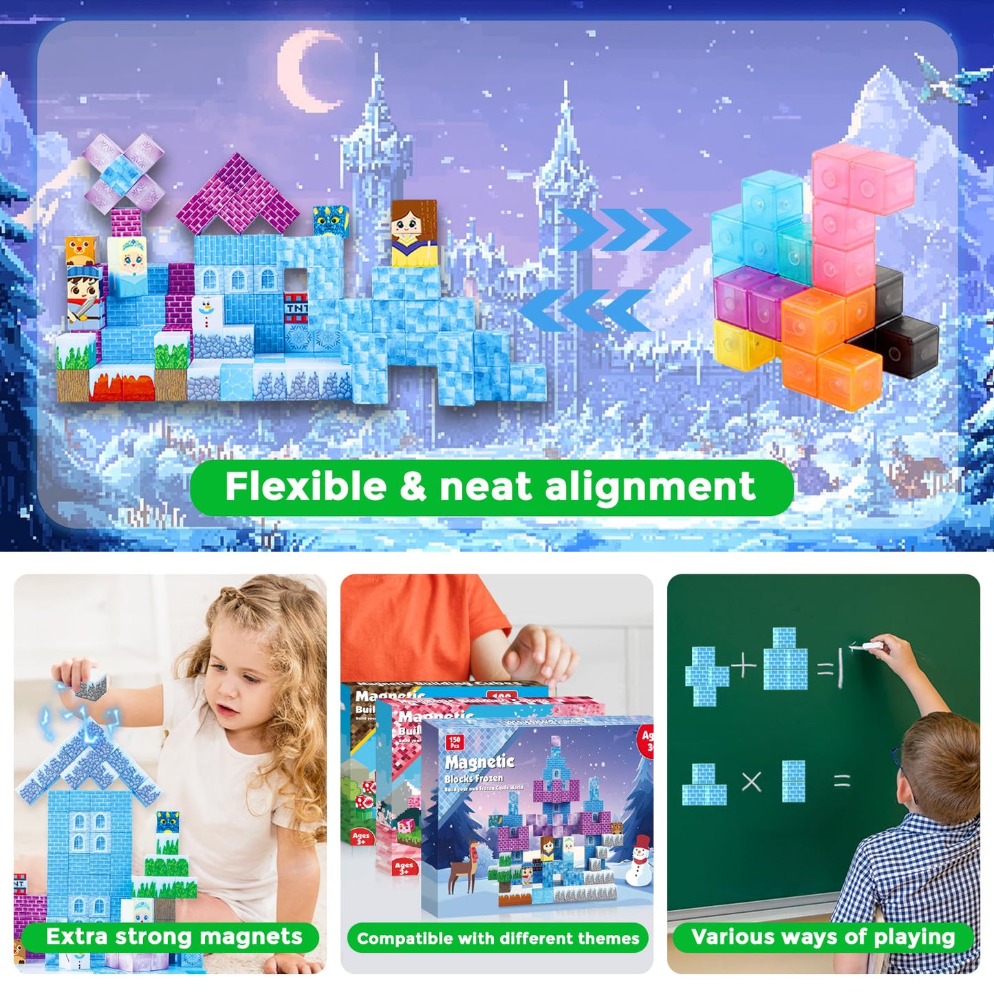 Graceduck Magnetic Blocks - 150Pcs Magnetic Blocks Build Frozen Castle - Magnetic Toys For Montessori Toddler Christmas Birthday Gifts - Stem Sensory Toys For 3 4 5 6 7 8 9 10 Year Old Girls