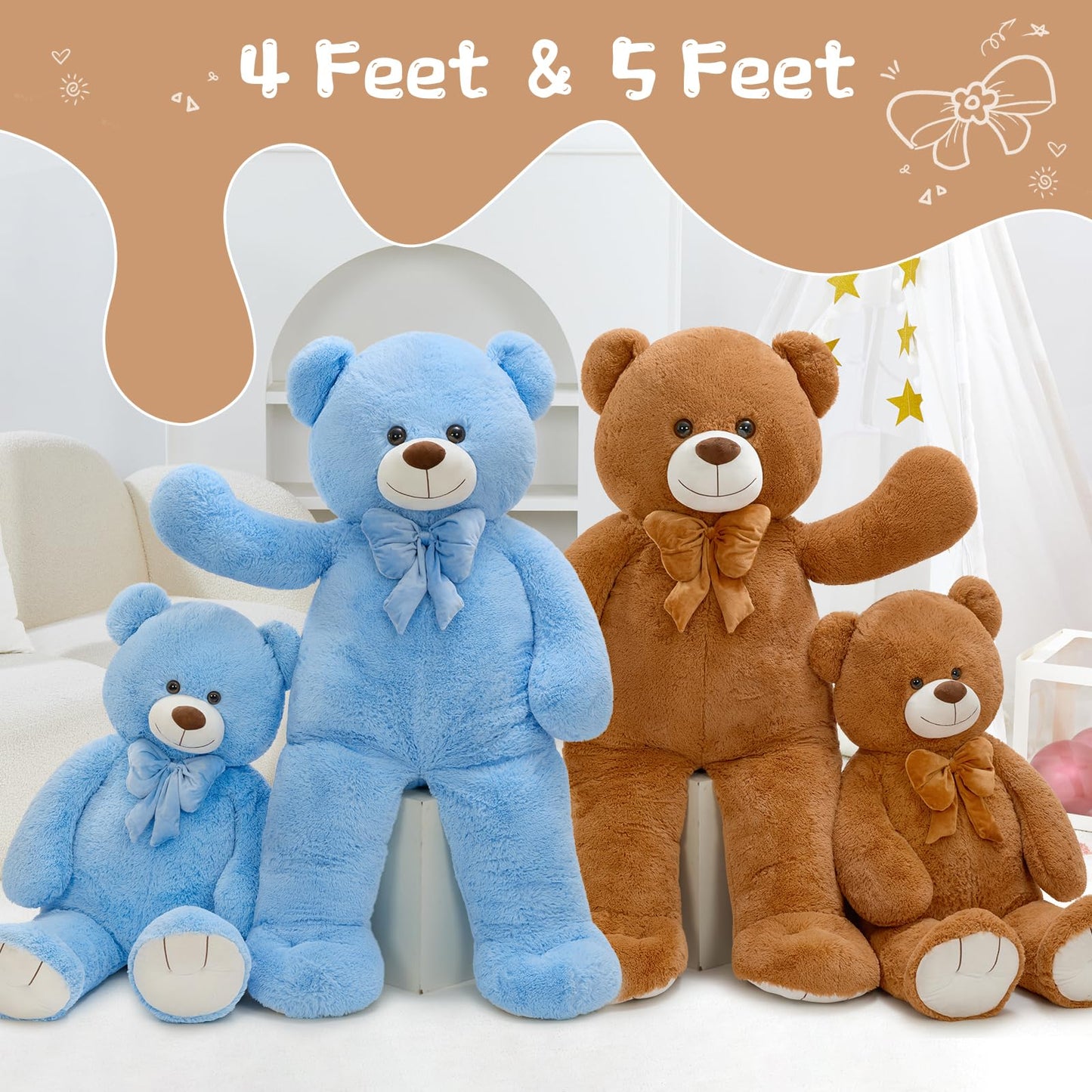 Tezituor Large Teddy Bear 5 Feet Soft 59 Jumbo Bear Stuffed Animal Life Size Plush Bear Toy Valentine's Christmas Birthday Gift for Girlfriend Kids Dark Brown