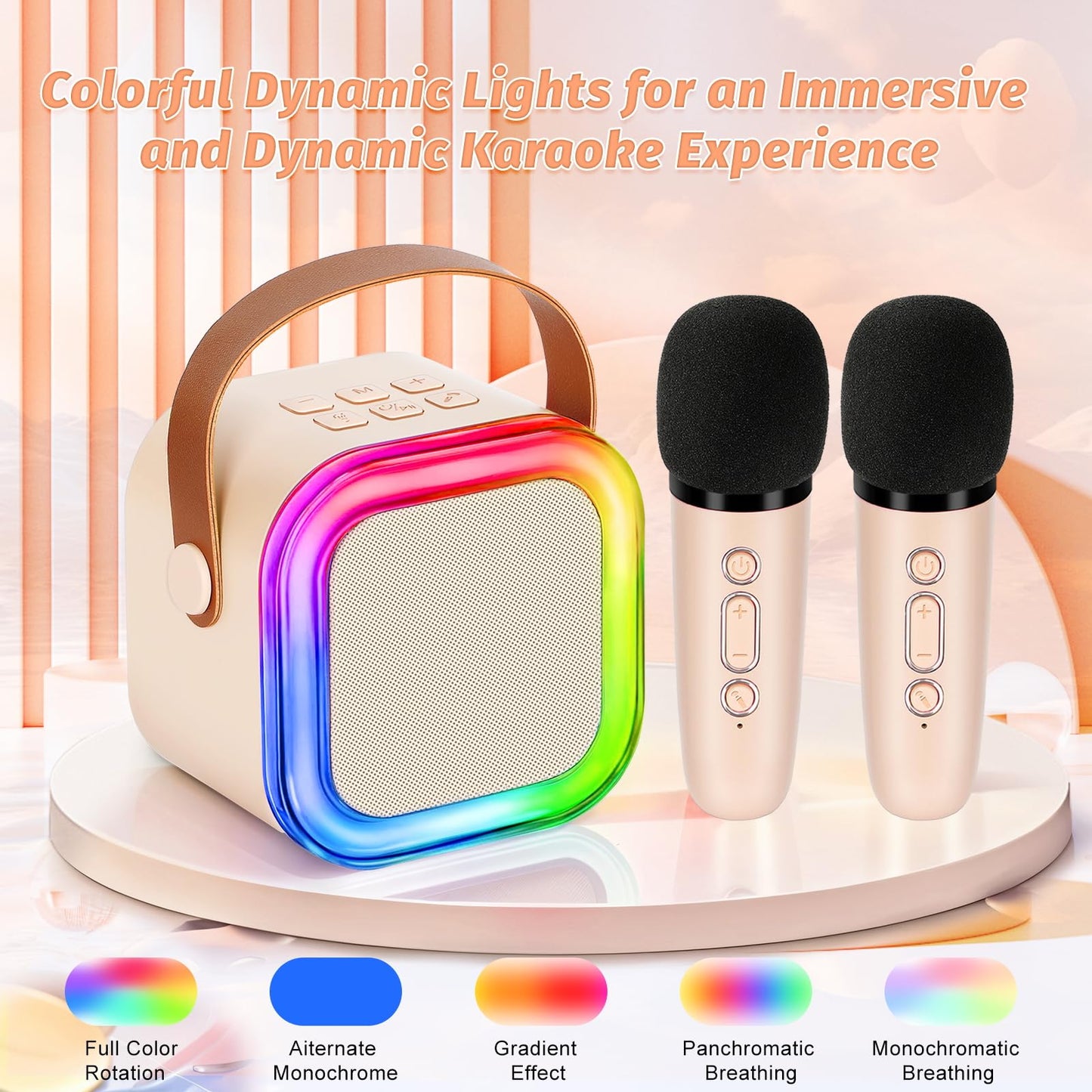 Mini Karaoke Machine For Kids,Girl Toys,Karaoke Microphone Wireless For Kids,Gifts For 4,5,6,7,8,9,10 Year Old Girl Toys (Beige)