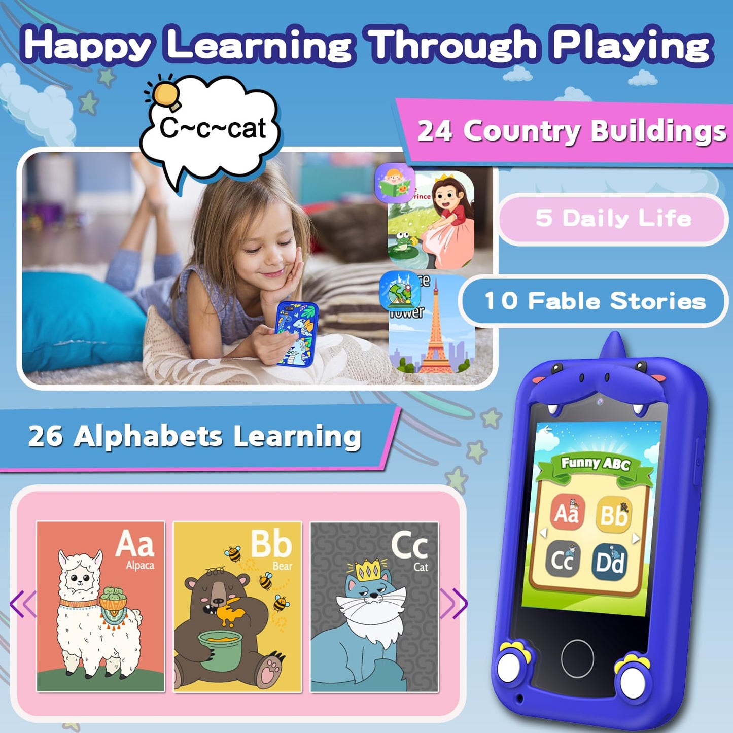 Kids Phone for Boys, Toys for 3-10 Year Old Boys Girls Christmas Birthday Gifts for Kids, Touchscreen Toddler Smartphone Learnin