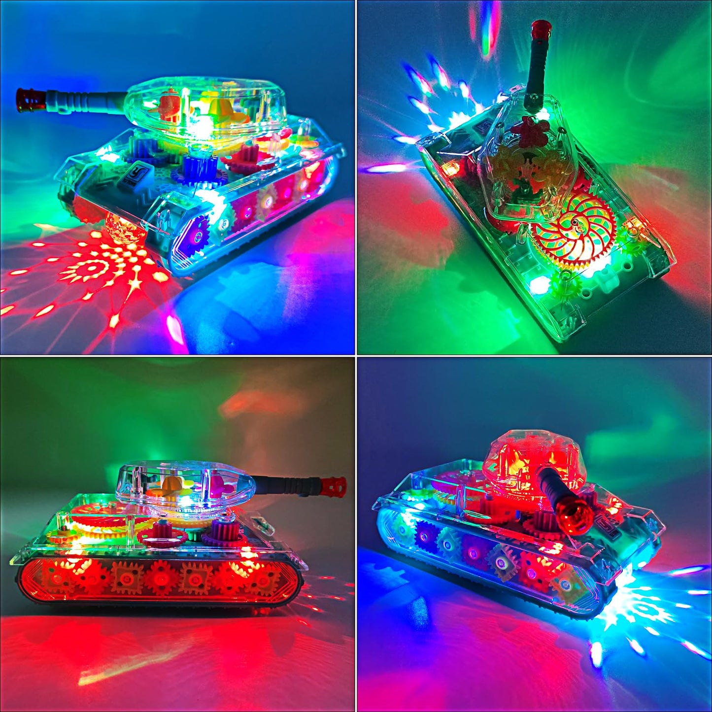 Tipmant Electric Tank Toy Electronic Vehicle Car Auto Driving, Transparent Gears, Music, Luminous Lights, Baby Toddler Kids Birthday Gifts