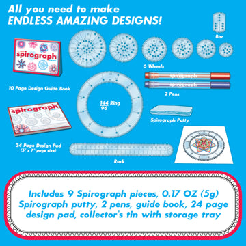 Spirograph Design Set Collectors Tin - Arts and Crafts, Kids Toys, Art Supplies, Craft Supplies, Drawing Kit, Spiral Art, Classi