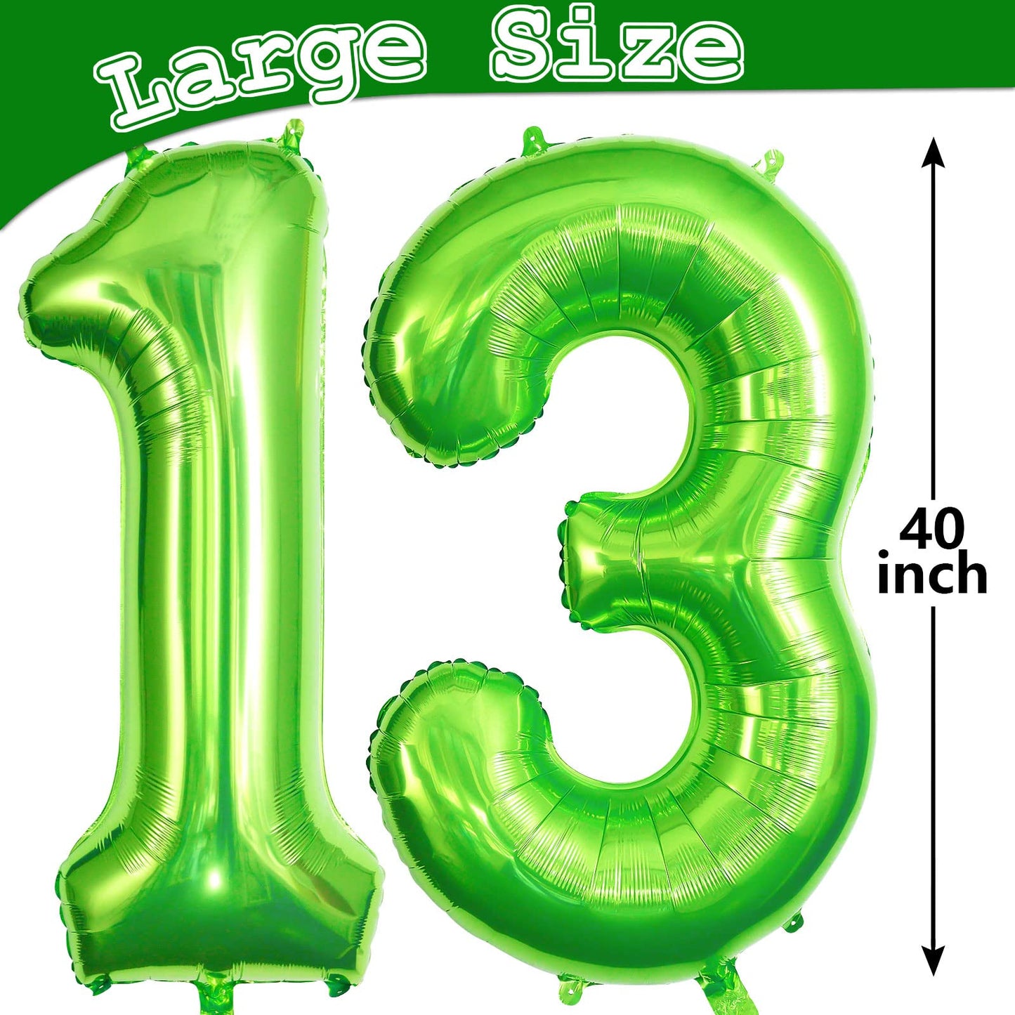 Green 13 Balloon Numbers, Large 13 Or 31 Foil Balloons, Big Number Balloons 40 Inch For 13Th / 31St Birthday Party And Anniversa