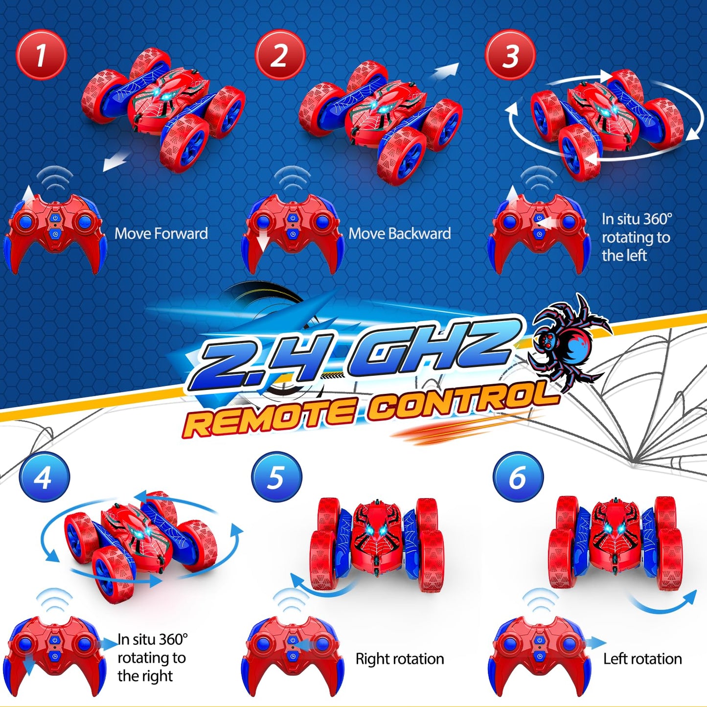 RC Car Toys for 3 4 5 6 7 8 9 10 Year Old Boys,Double Sided 360 Flip 4WD Remote Control Car 2.4GHz Electric Rechargeable Toys fo