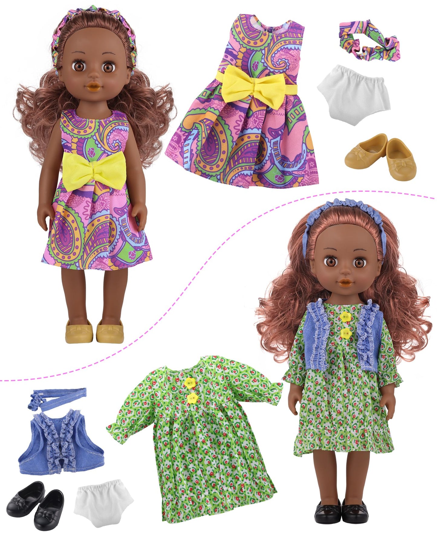 GAGAKU Black Doll for Girls, 14 Black Dolls Set for Toddlers Kids 1 2 3 4 5 6 Years Old, Black Girl Baby Doll with Hair to Comb,