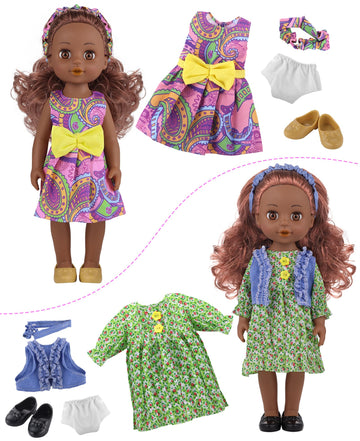 GAGAKU Black Doll for Girls, 14 Black Dolls Set for Toddlers Kids 1 2 3 4 5 6 Years Old, Black Girl Baby Doll with Hair to Comb,