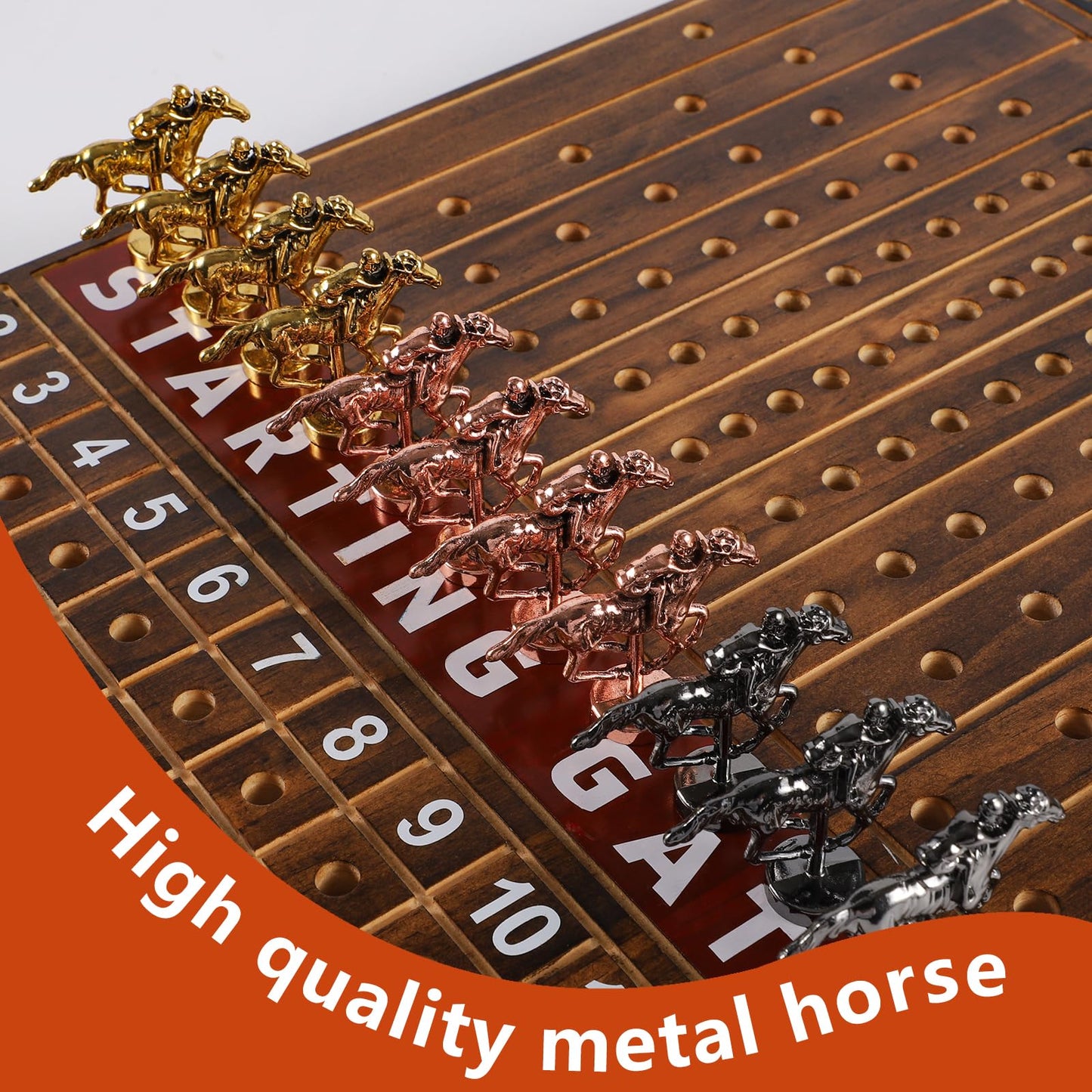Medikaison Large 21 Inches Horse Race Board Game Thickened Wood Finish Line Horse Racing Game For Friend'S Party Included 11 Met