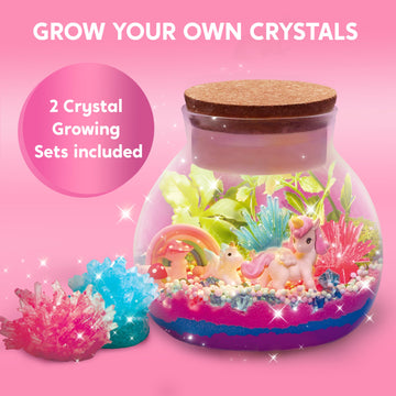 Klever Kits Make Your Own Unicorn Crystal Terrarium Crafts Kit for Kids-Crystal Growing Science 12 Color LED Night Light Unicorn